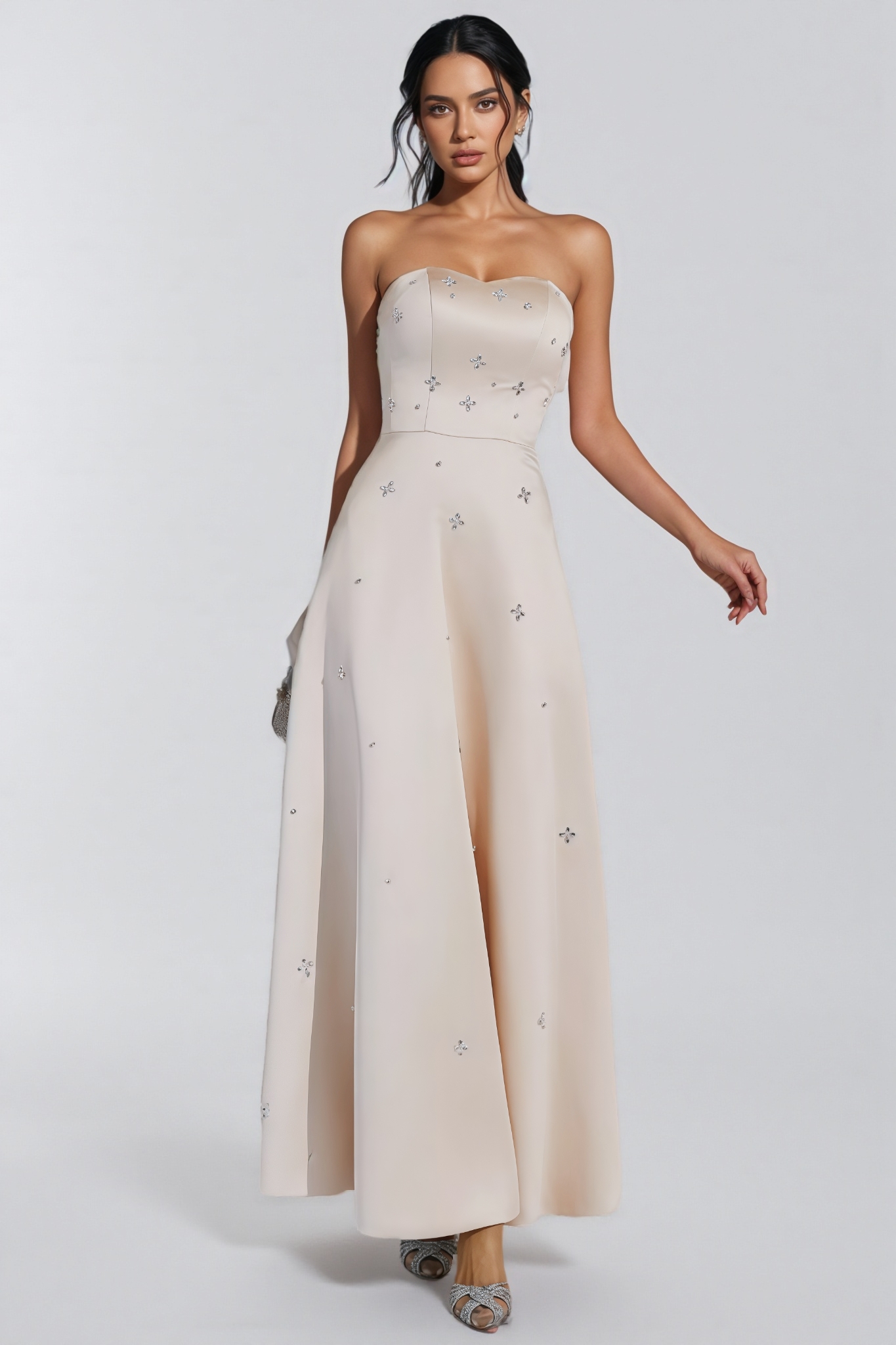 Davin Champagne Off-shoulder Maxi Dress