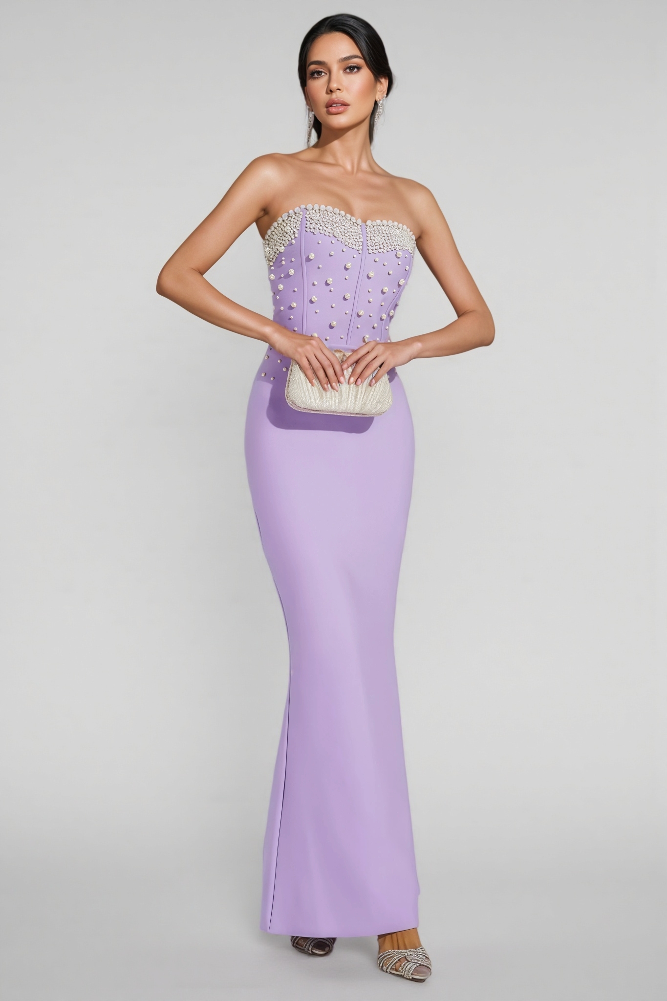 Tulip Purple Beaded Bandage Maxi Dress