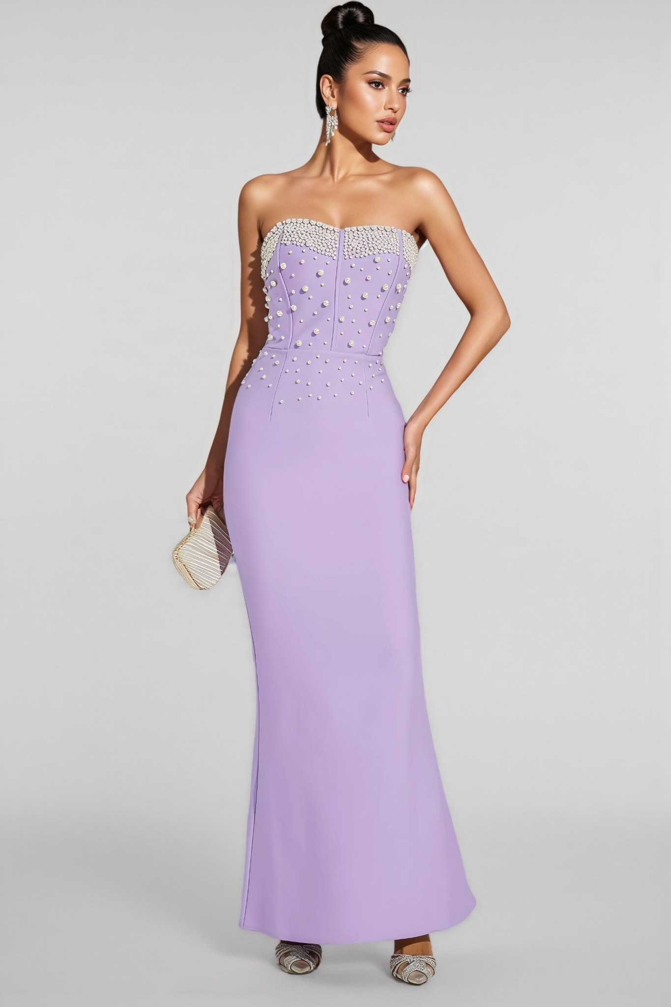 Tulip Purple Beaded Bandage Maxi Dress