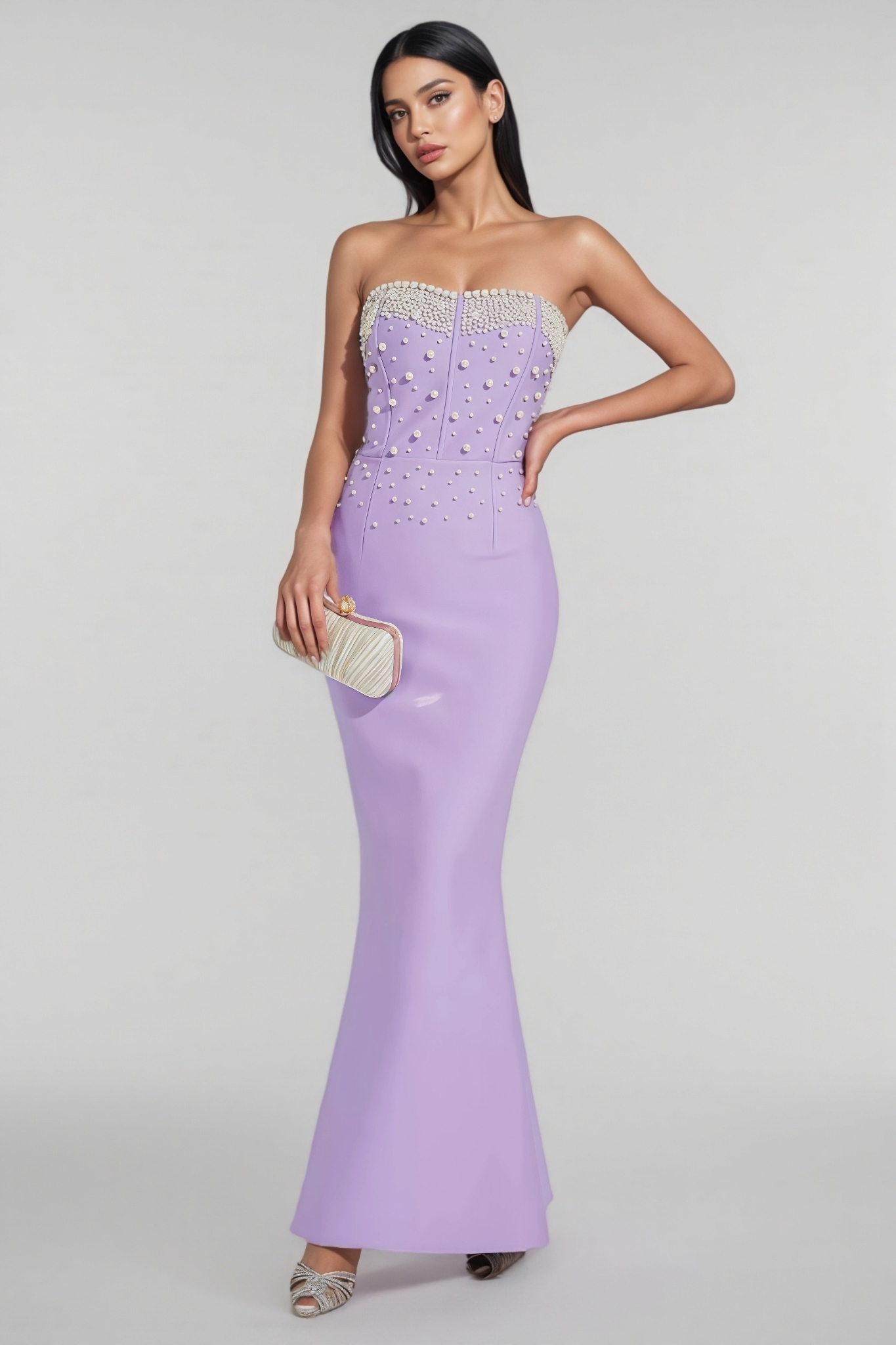 Tulip Purple Beaded Bandage Maxi Dress
