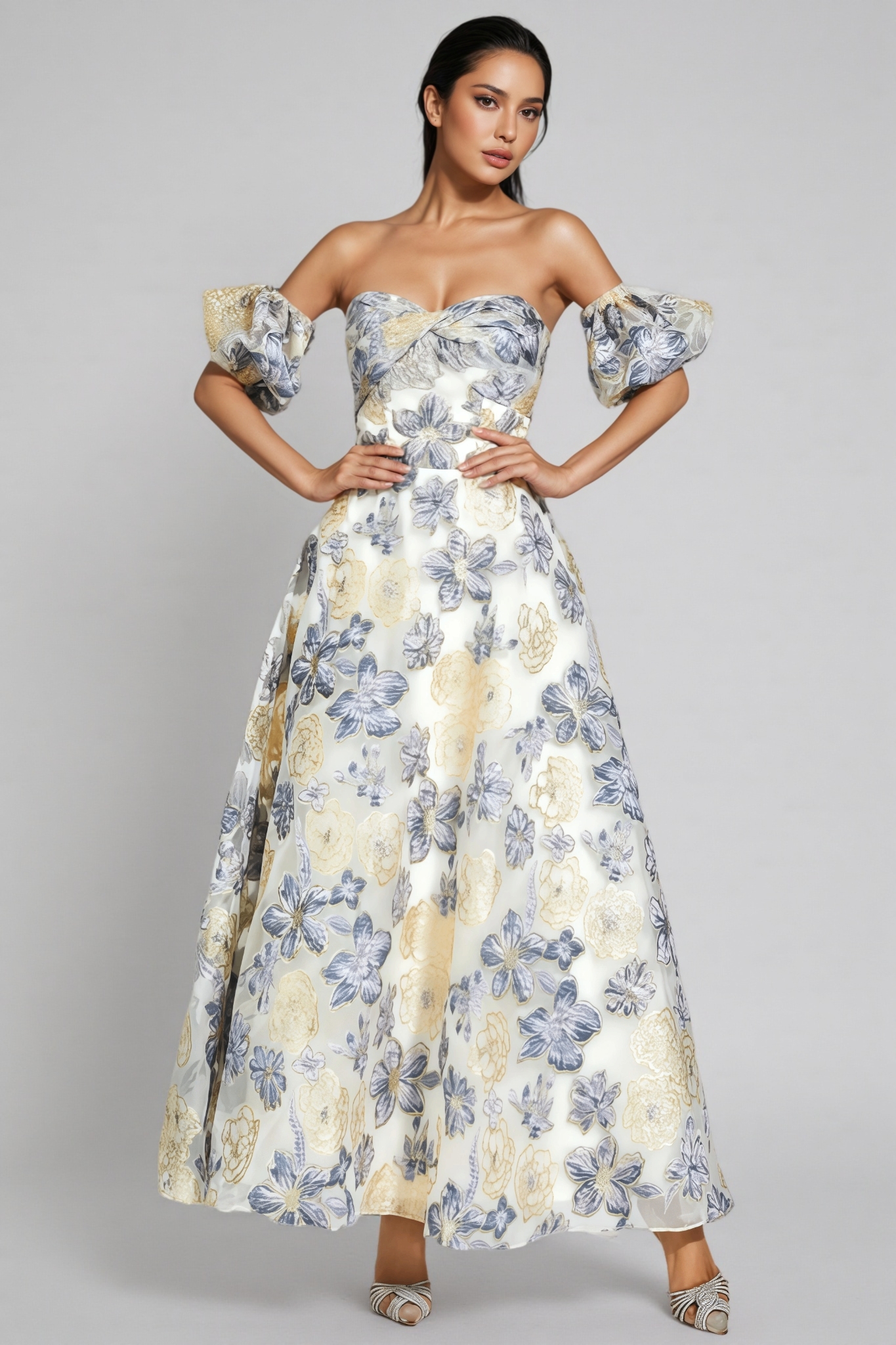 Dorte Blue-Purple Flower Maxi Dress