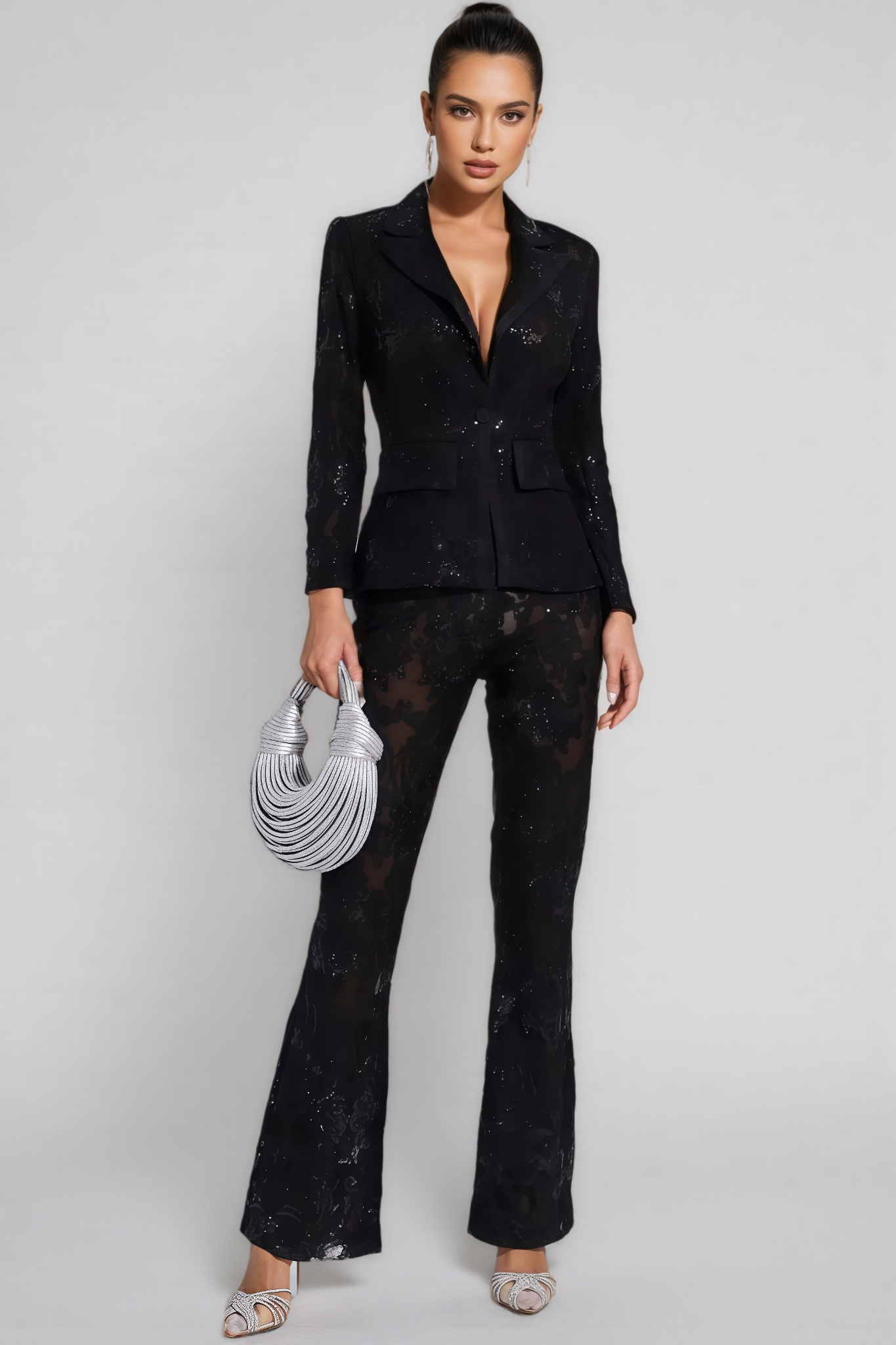 Analia Black Cutout Sequin Blazer Set