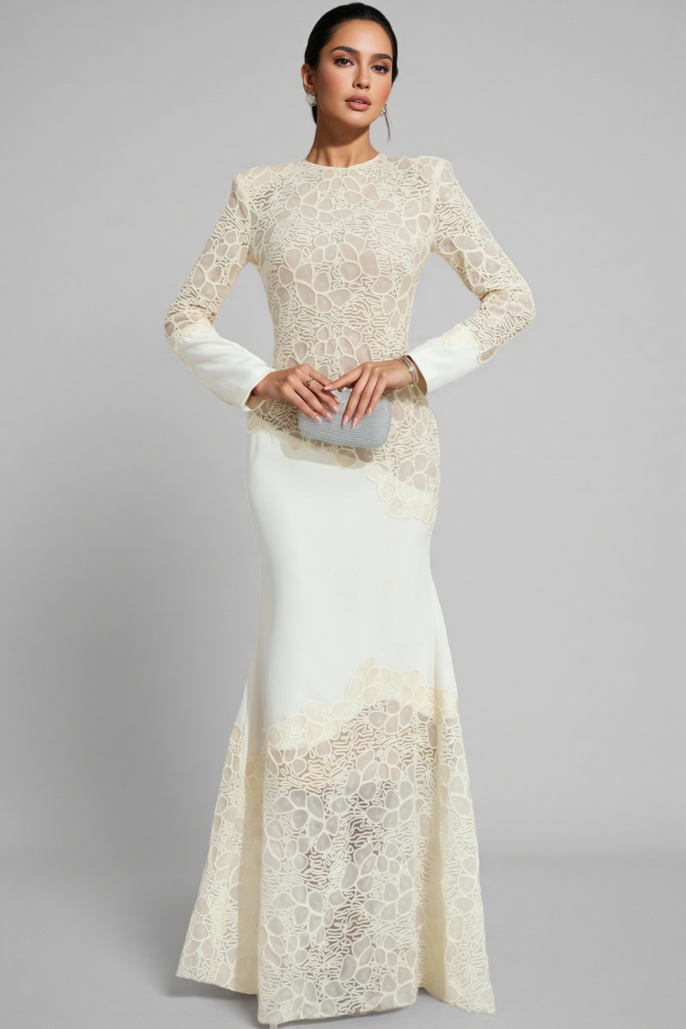 Giank Beige Embroidered Maxi Dress