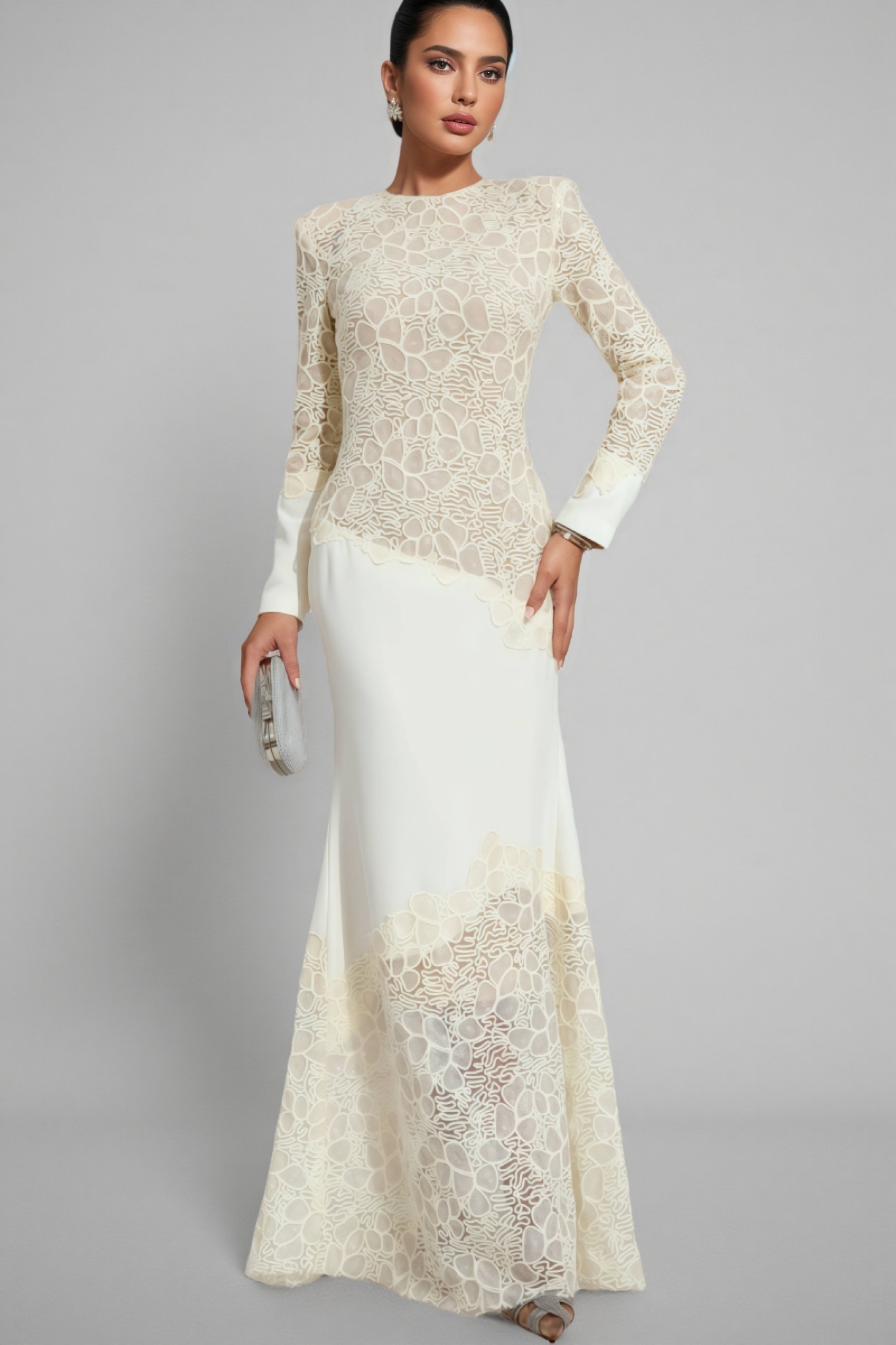 Giank Beige Embroidered Maxi Dress