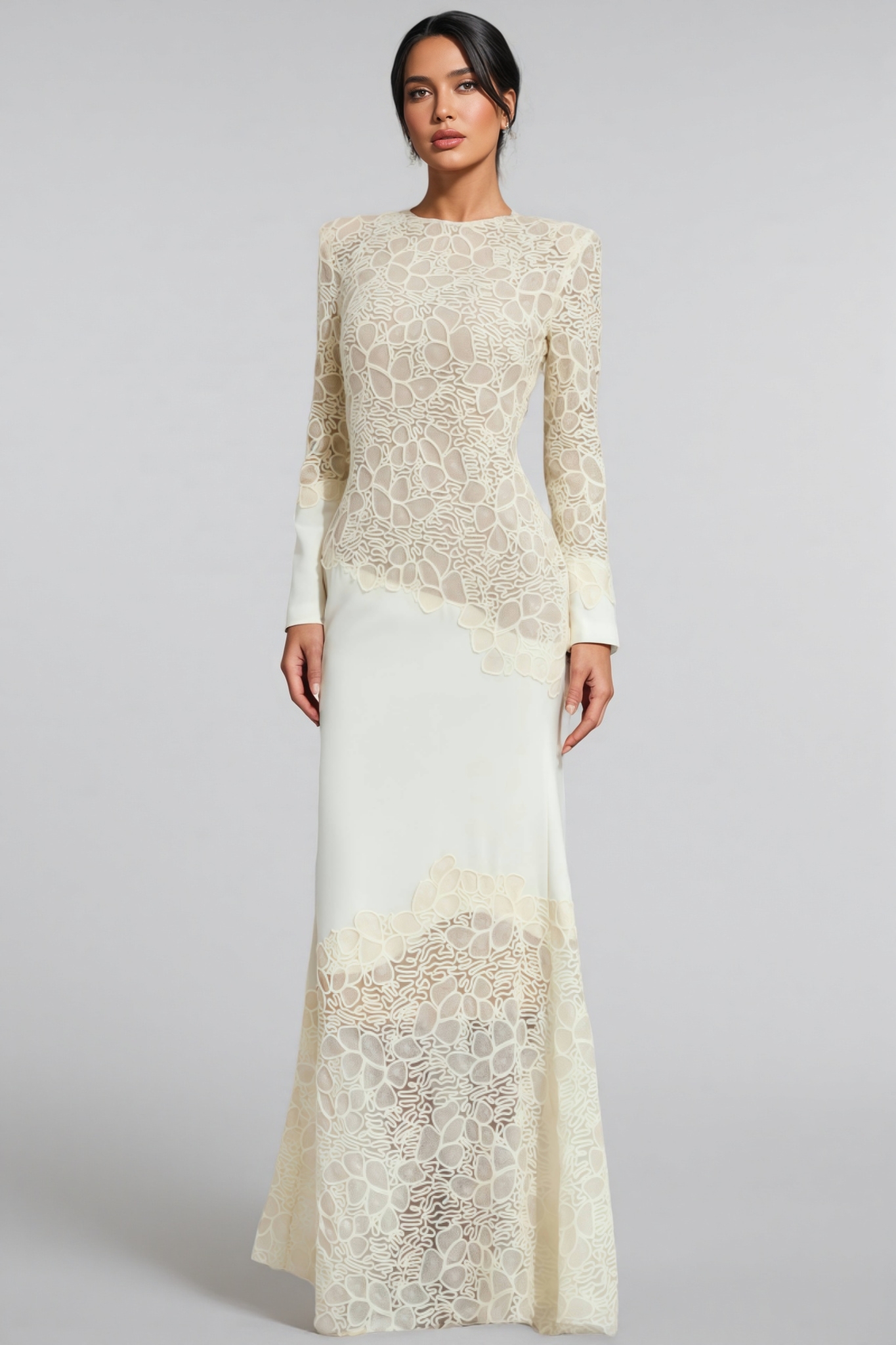 Giank Beige Embroidered Maxi Dress