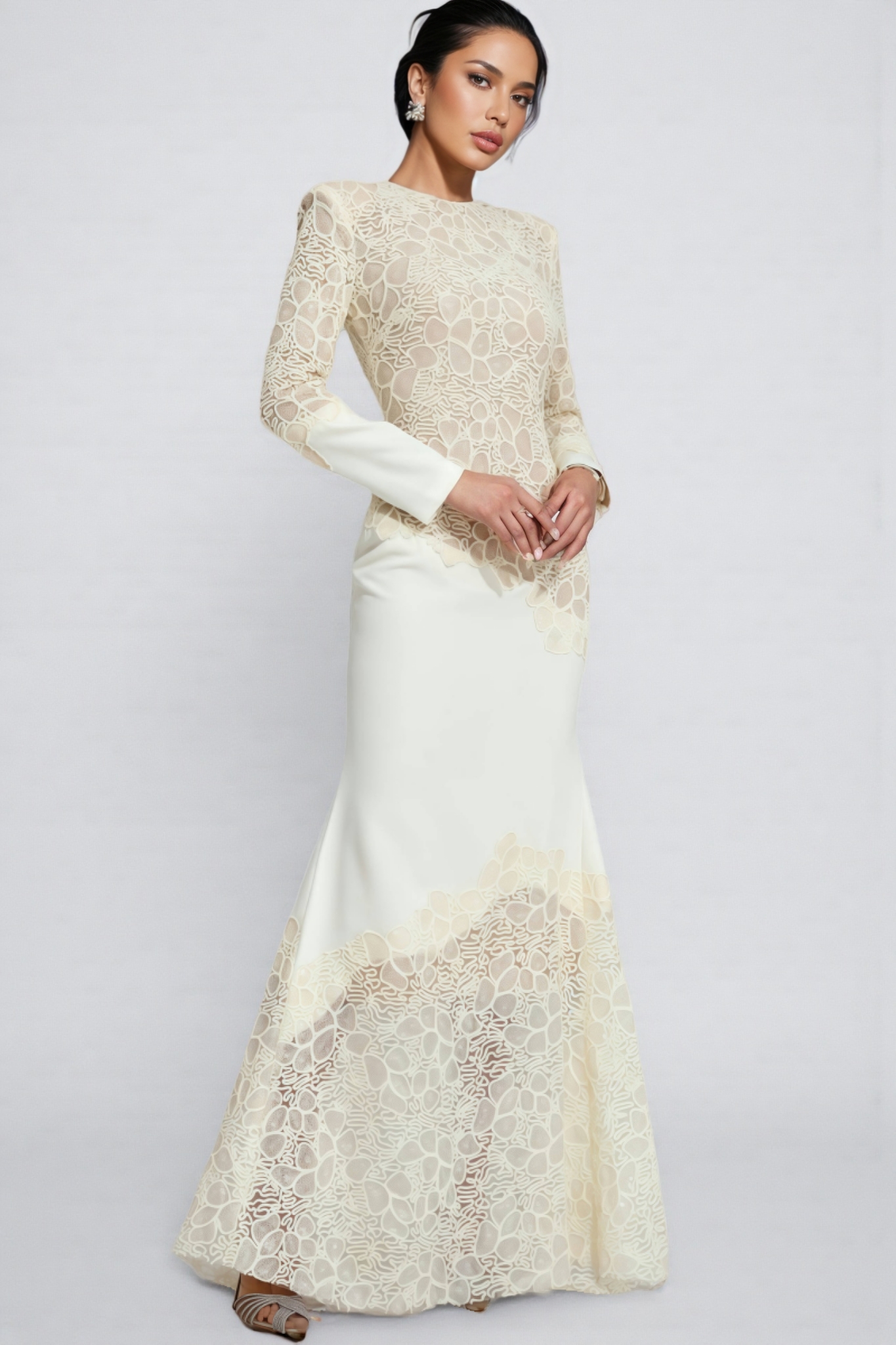 Giank Beige Embroidered Maxi Dress