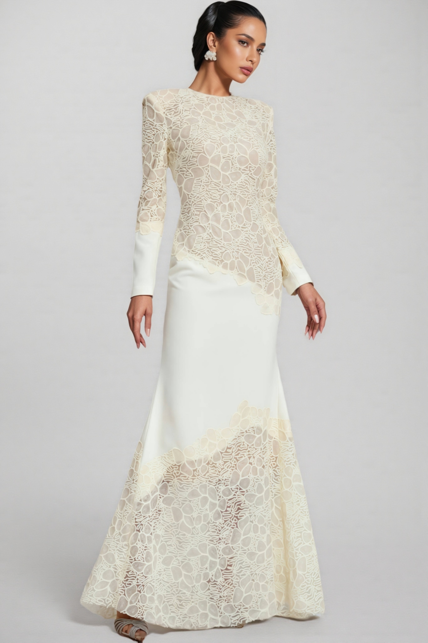 Giank Beige Embroidered Maxi Dress