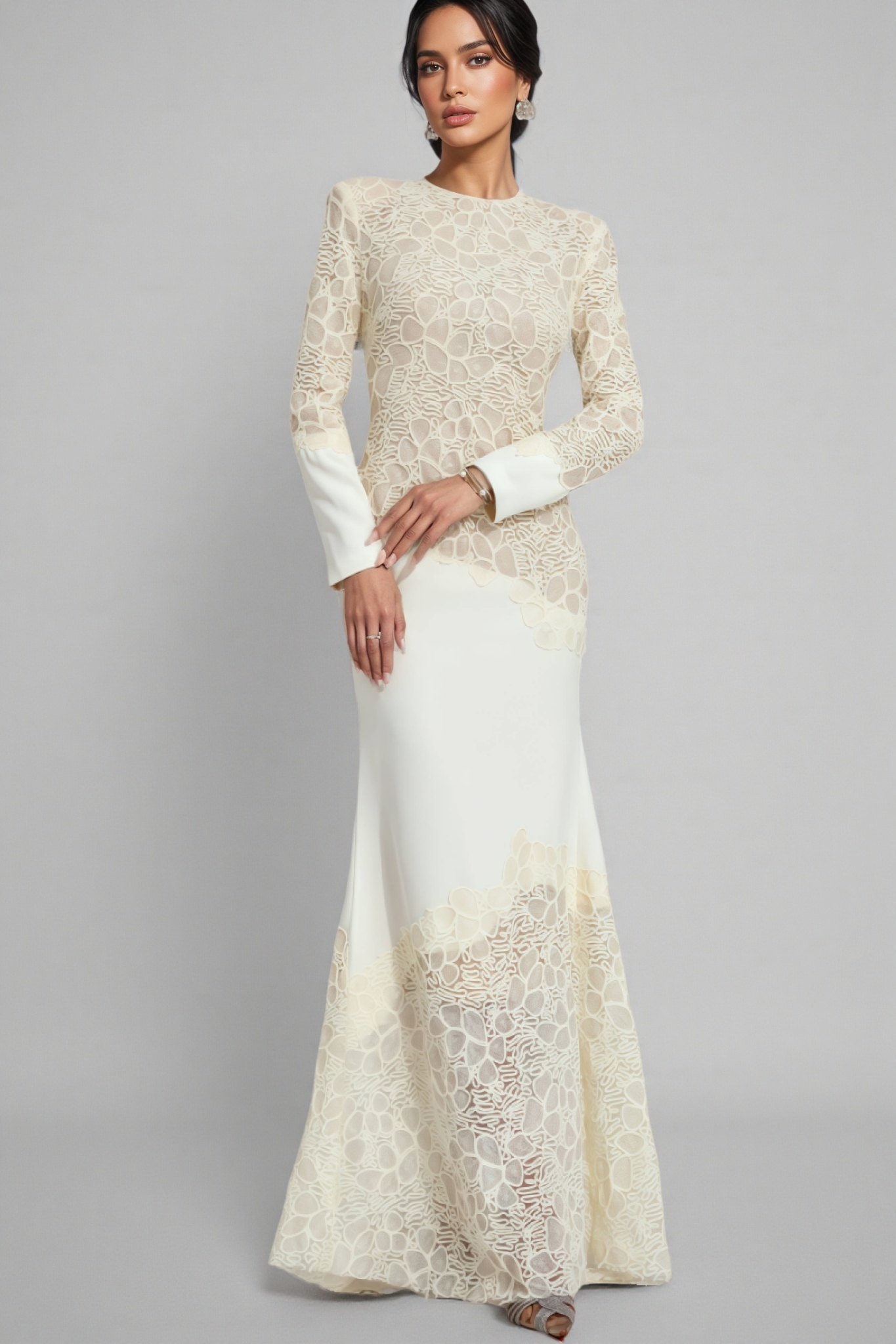 Giank Beige Embroidered Maxi Dress