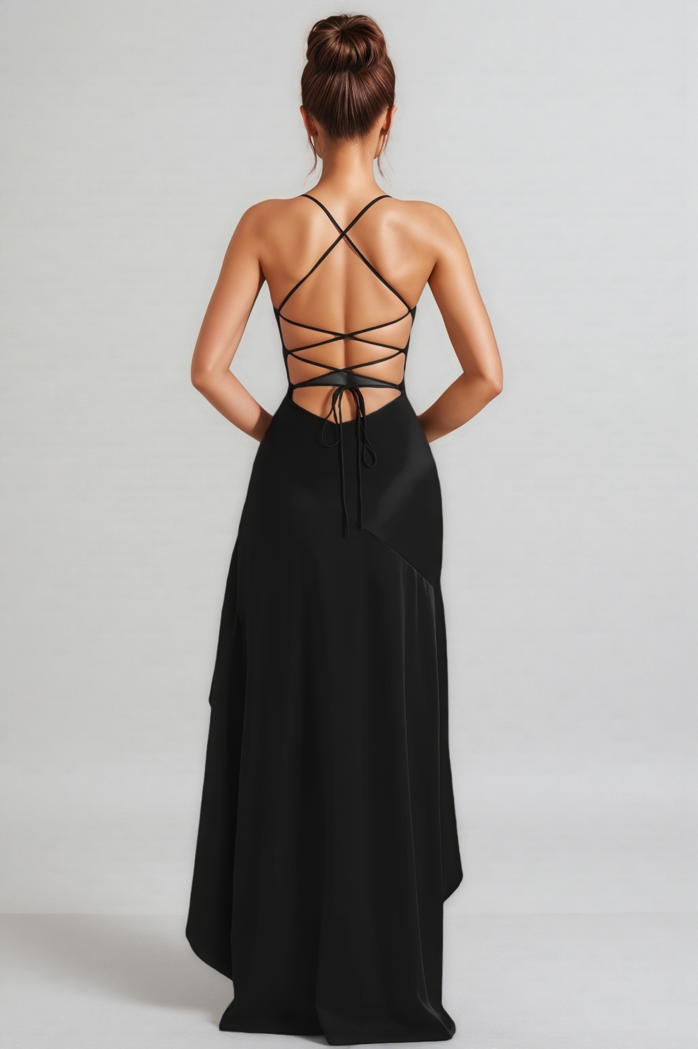 Finned Black Halter Ruffle Maxi Dress