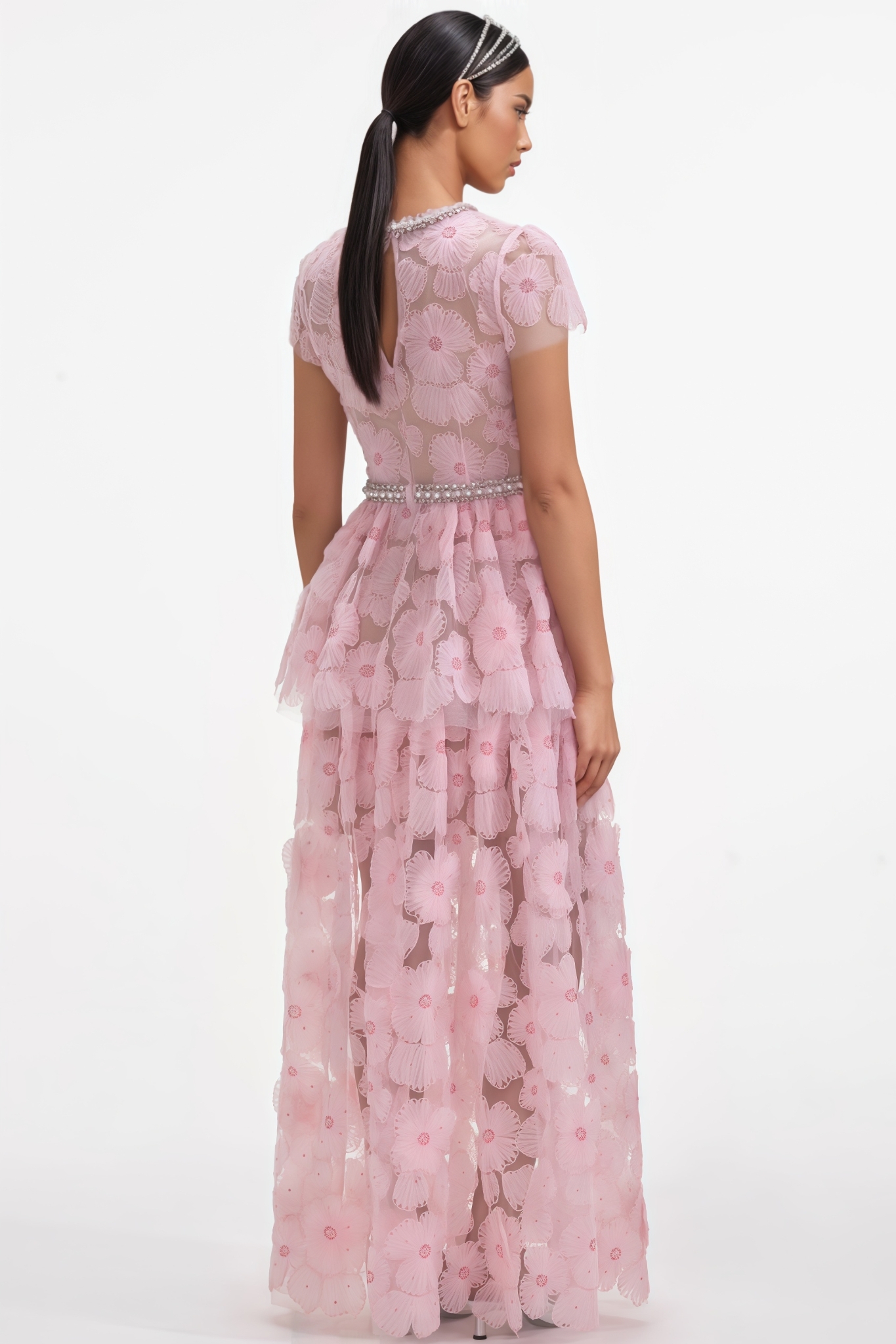 Oriel Pink Embellished Tulle Maxi Dress