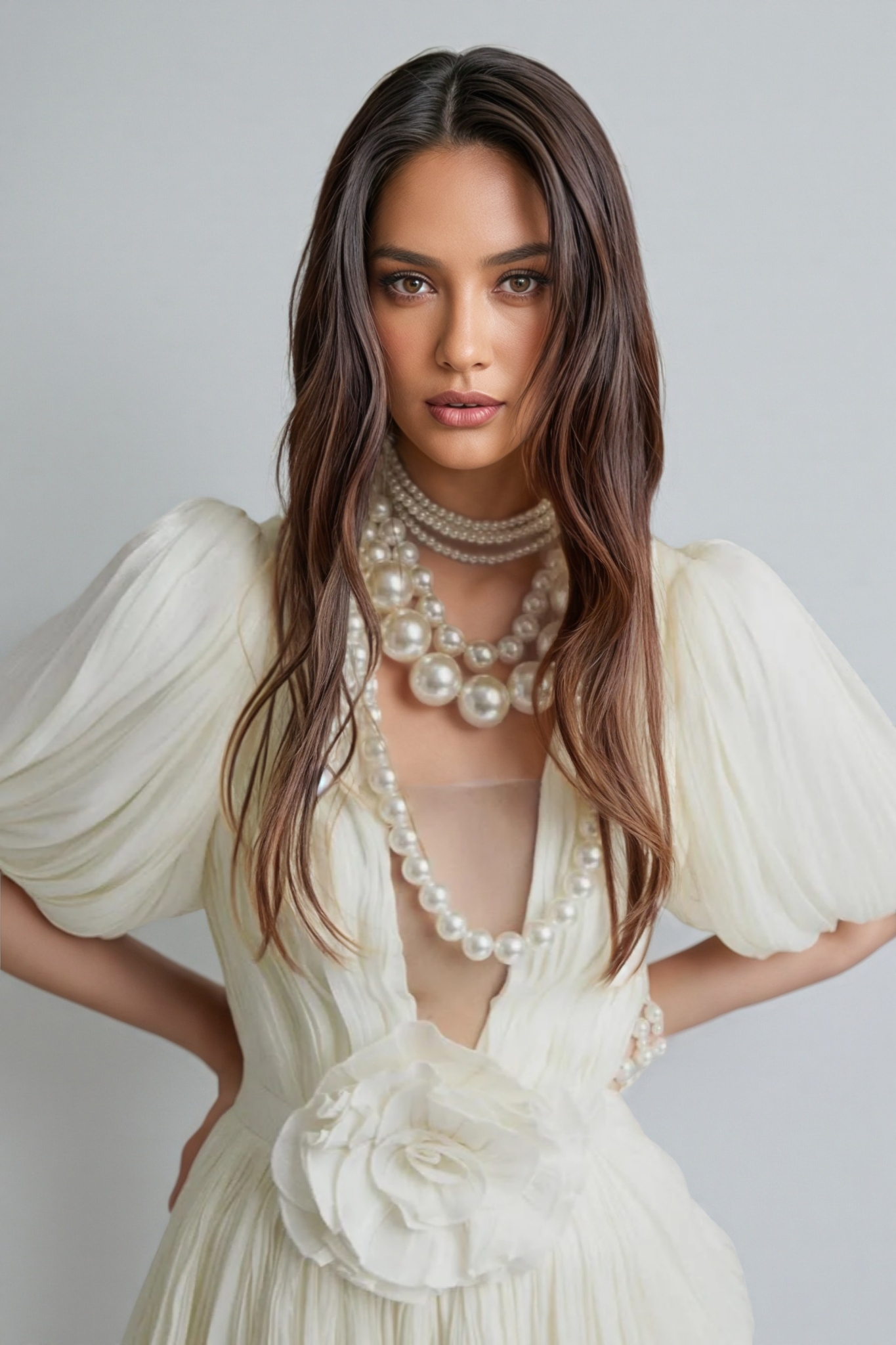 Clark White 3D Flower Pleated Mini Dress