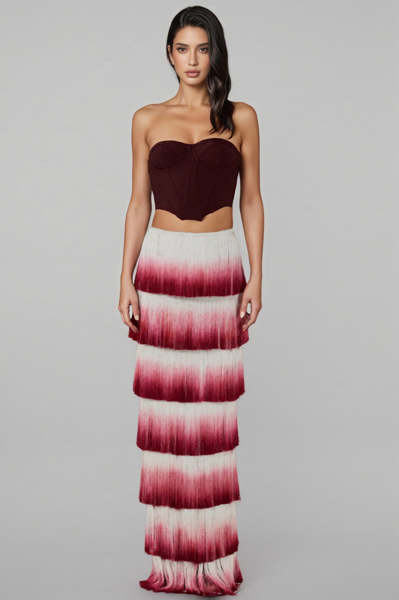 Maded Red Fringe Maxi Dress Set