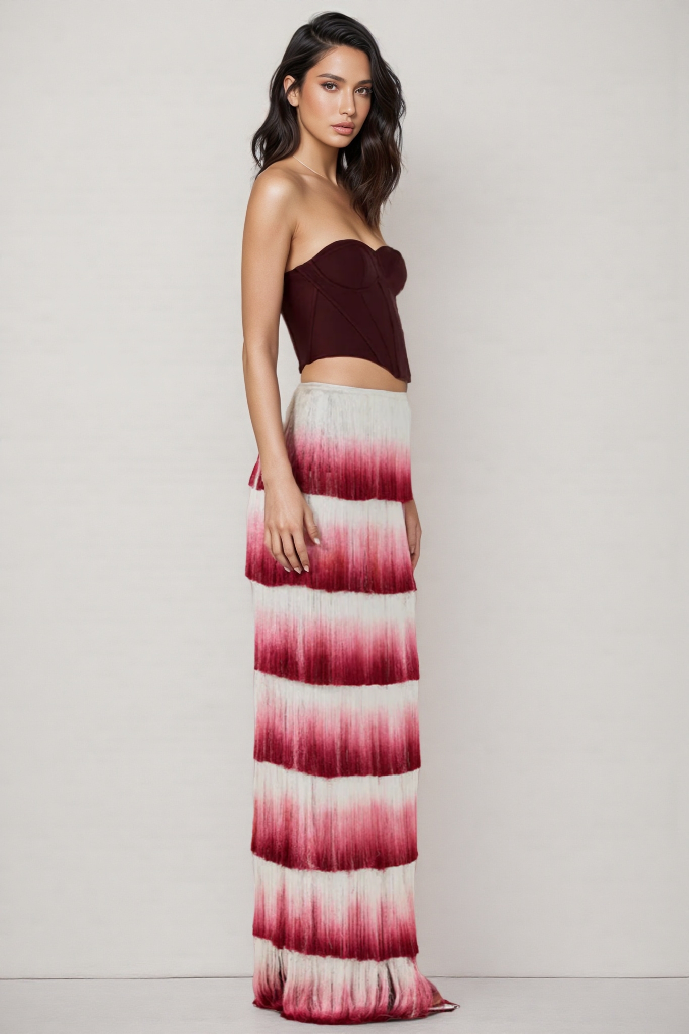 Maded Red Fringe Maxi Dress Set