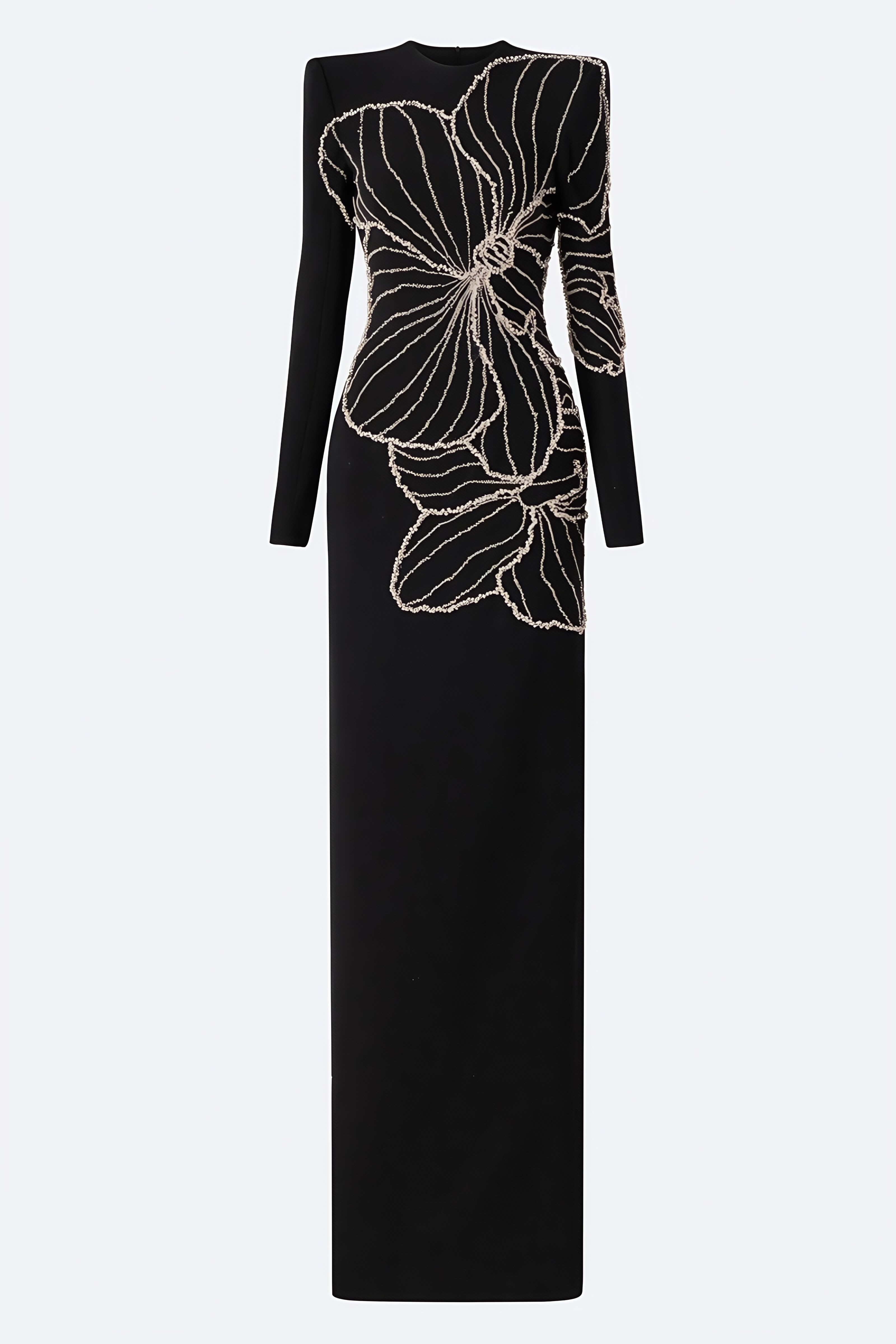 Aislety Long-Sleeved Orchid-Patterned Maxi Dress