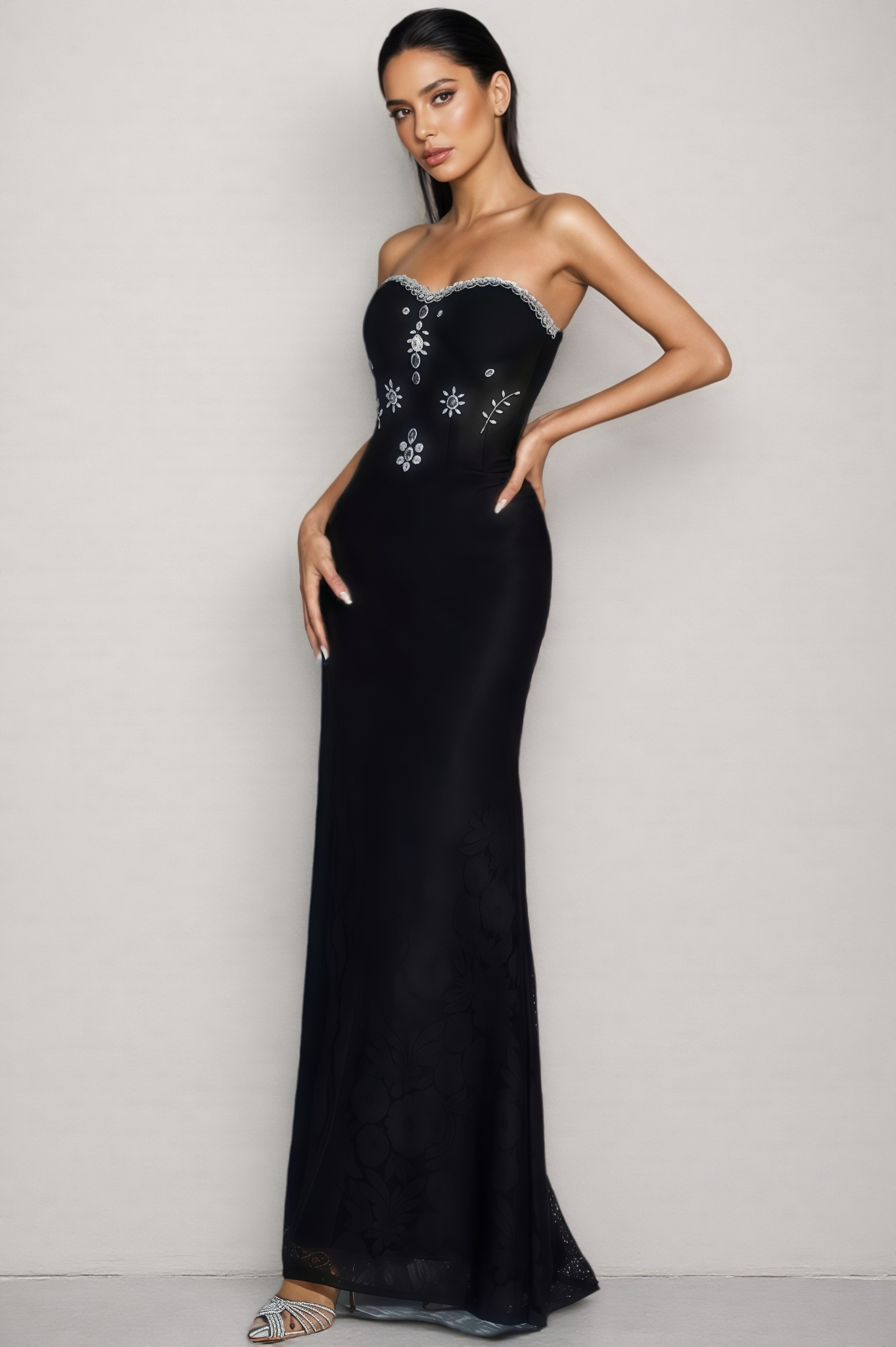 Cecily Black Diamond Off-shoulder Maxi Dress