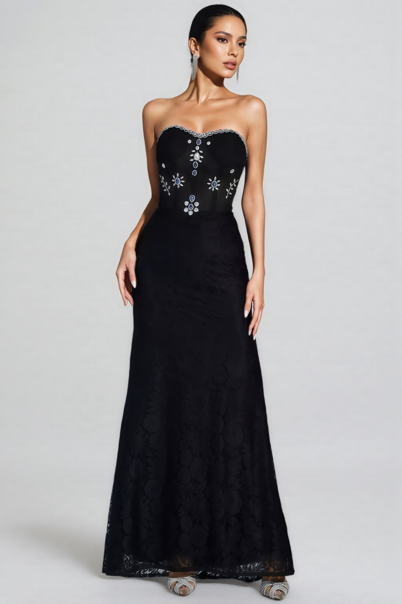Cecily Black Diamond Off-shoulder Maxi Dress