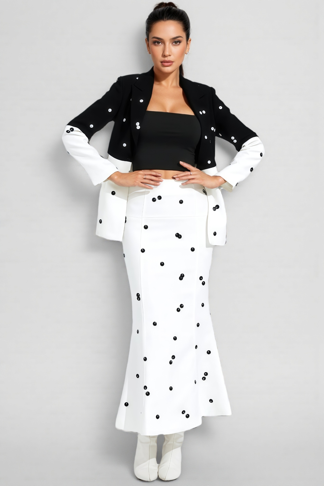 Amalia White Polka Dot Sequins Blazer Set