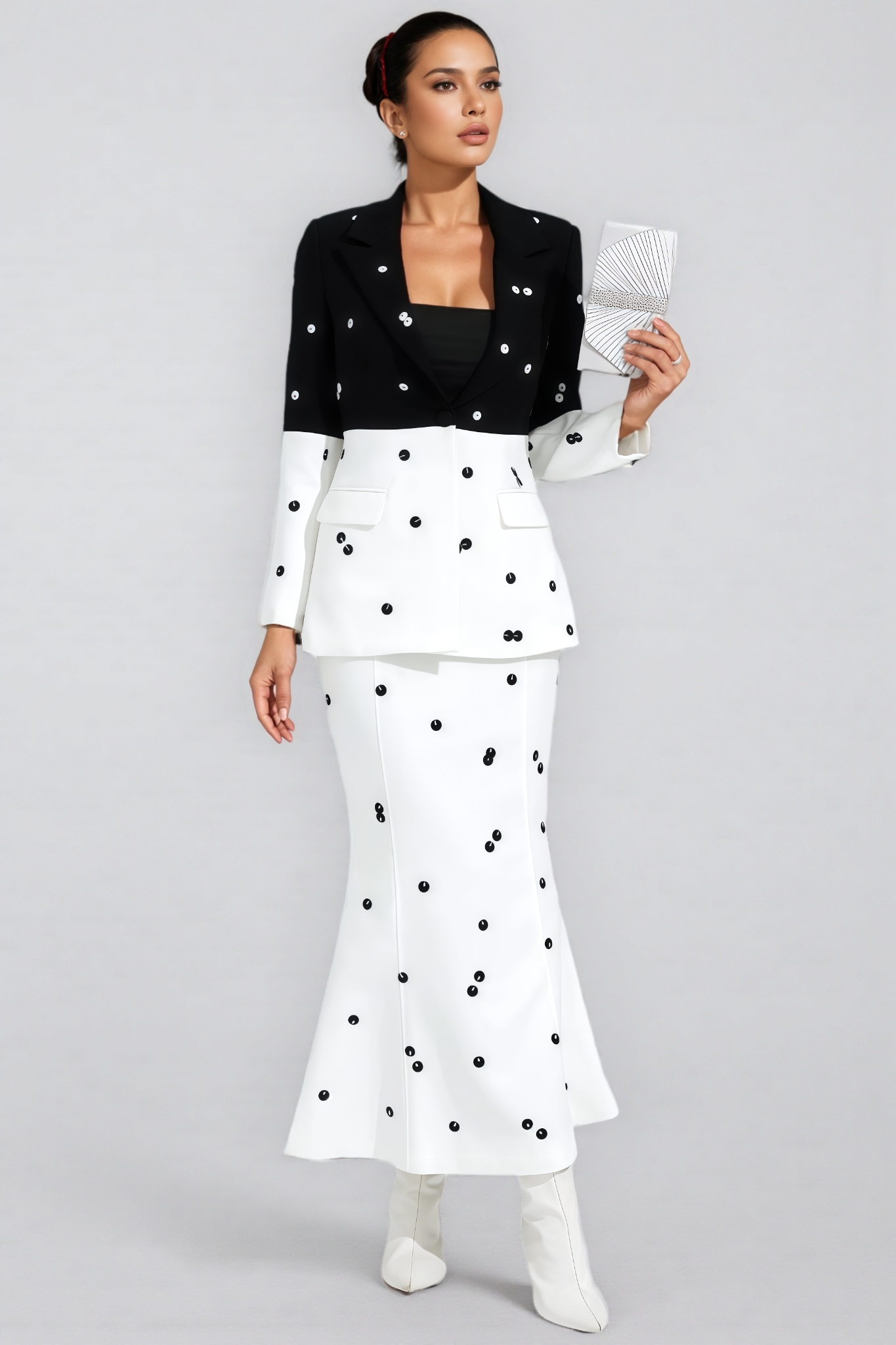 Amalia White Polka Dot Sequins Blazer Set