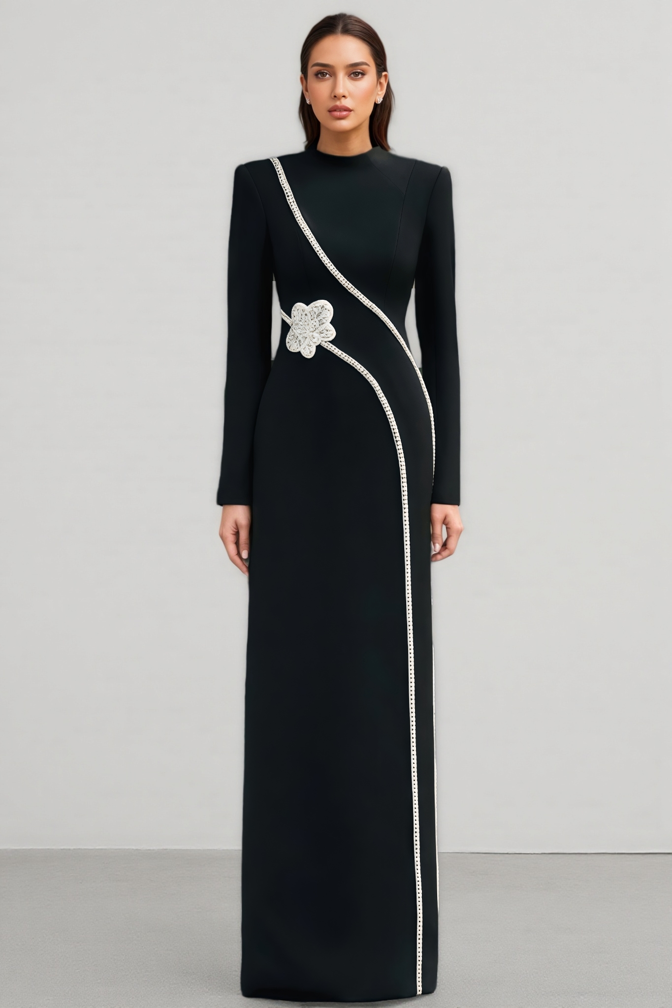 Senne Rhinestone Long Sleeve Floral Maxi Dress