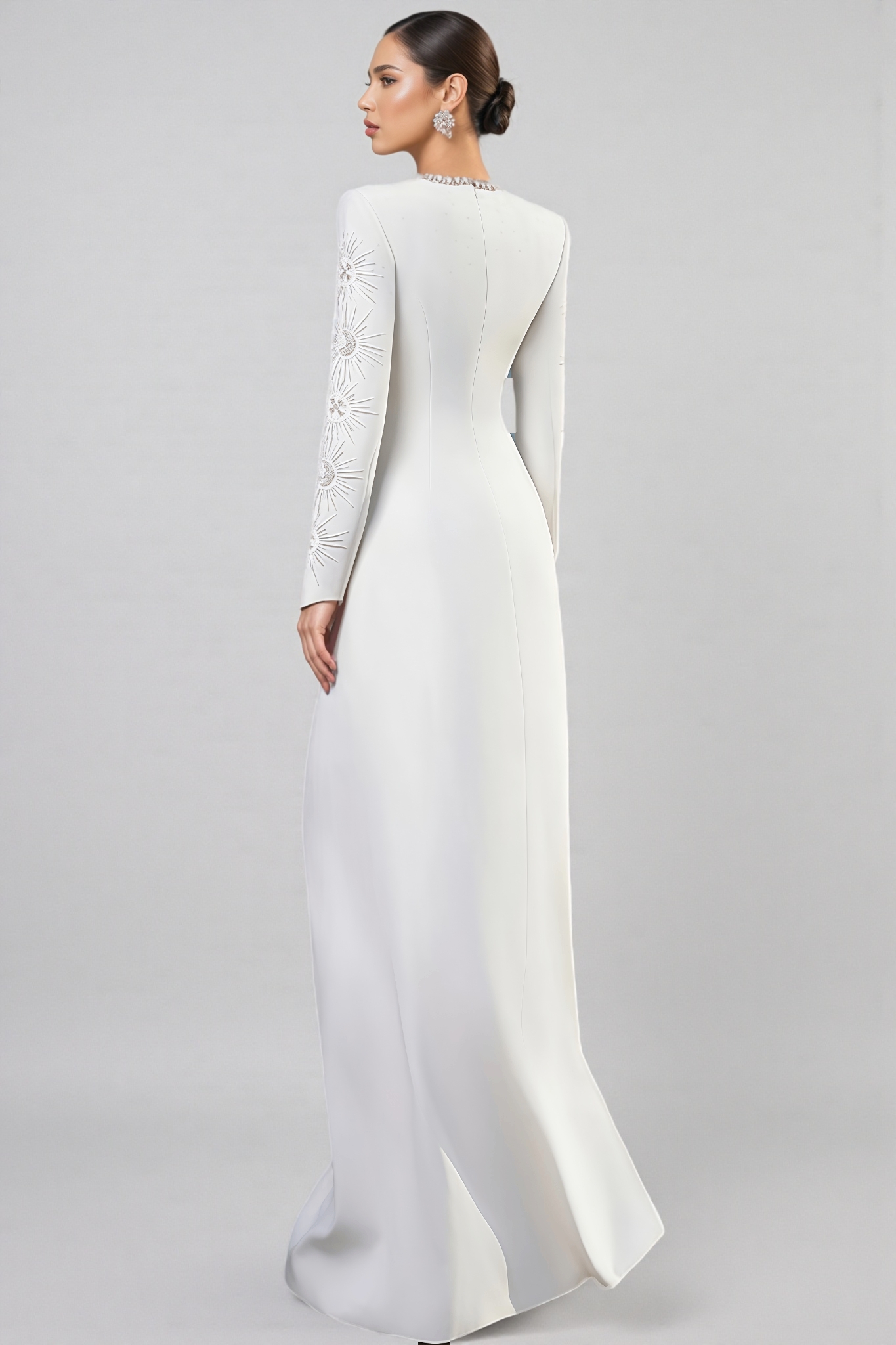 Pamedy White Rhinestone Beaded Maxi Dress