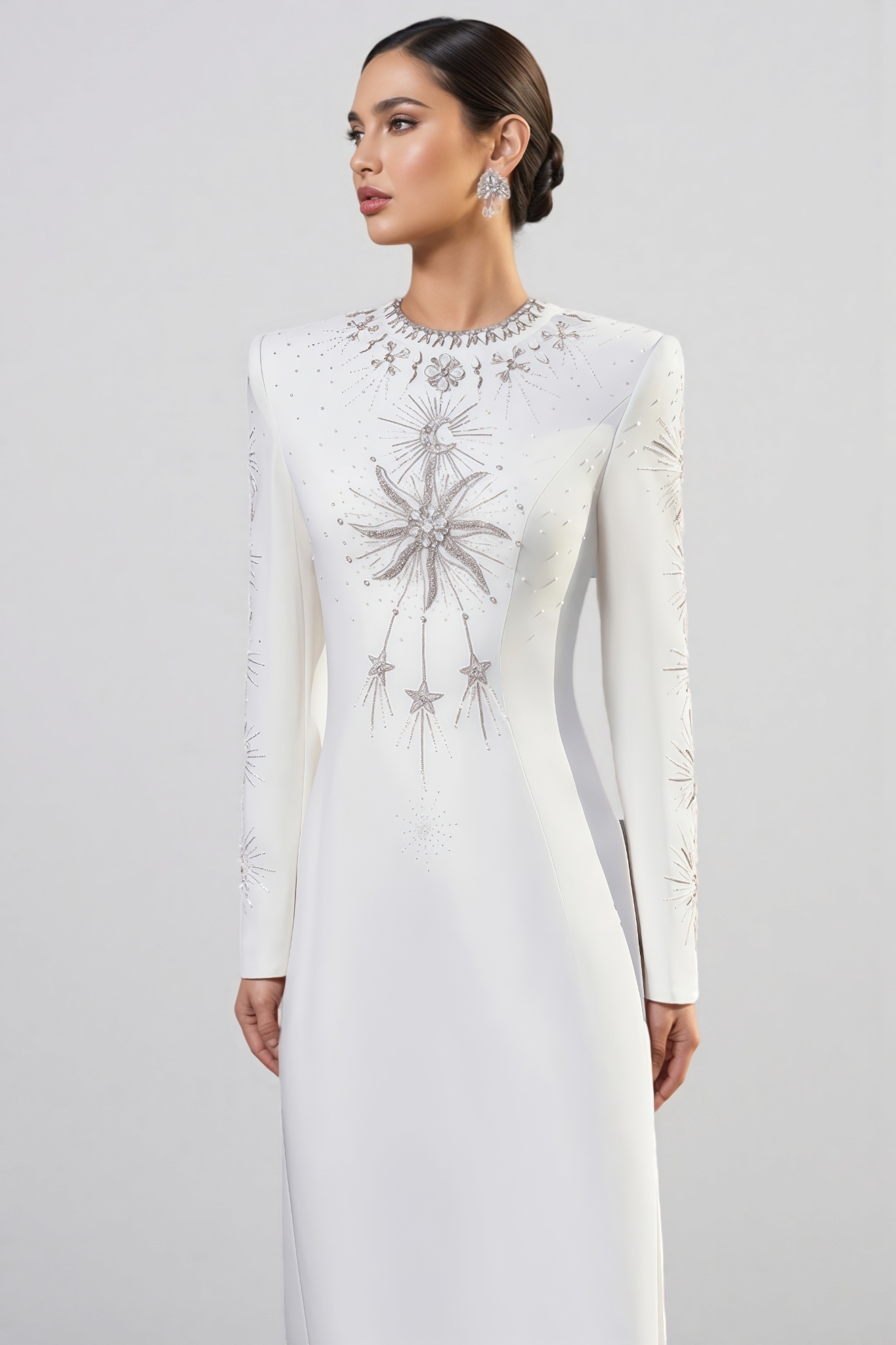 Pamedy White Rhinestone Beaded Maxi Dress