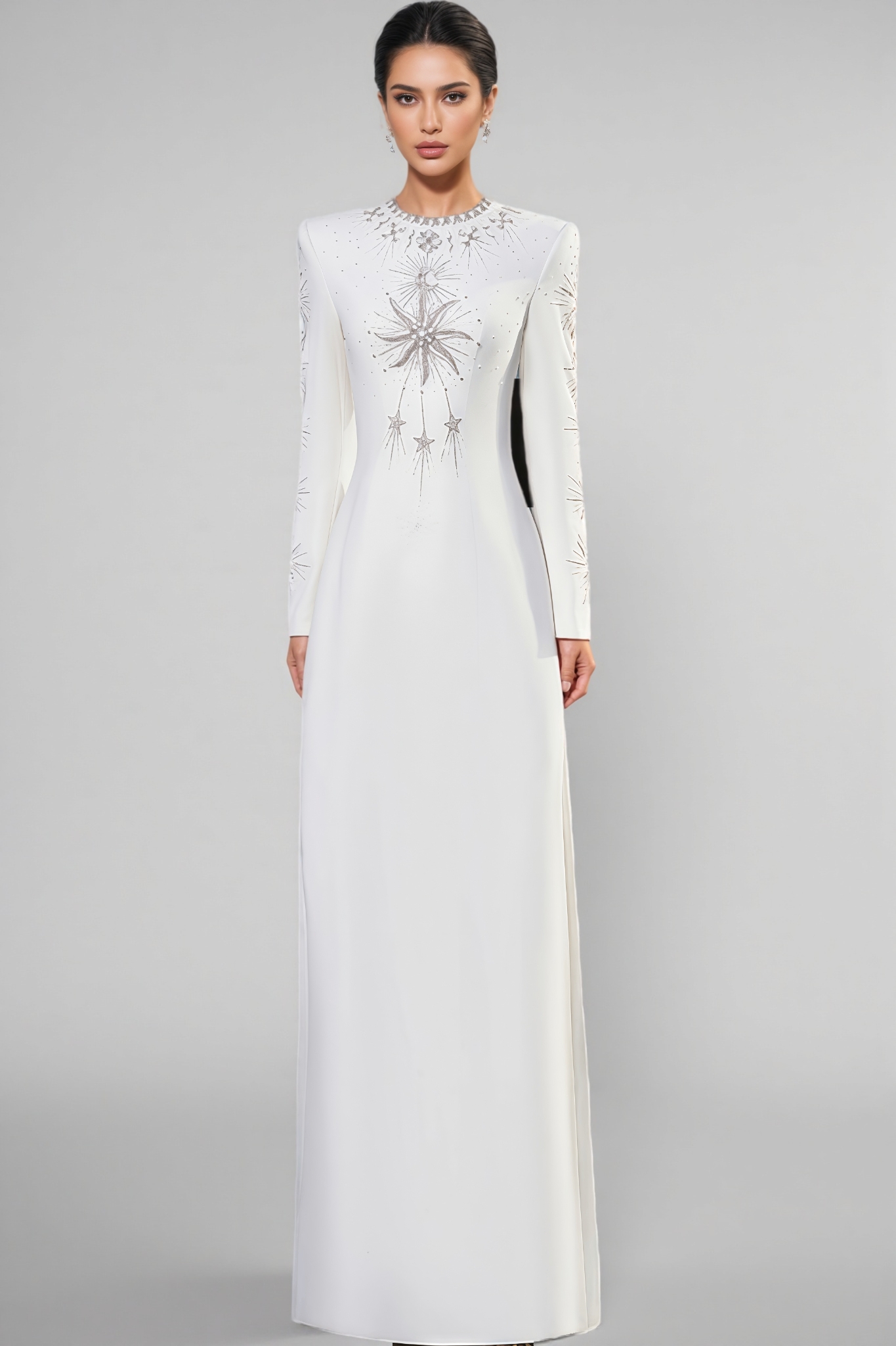 Pamedy White Rhinestone Beaded Maxi Dress