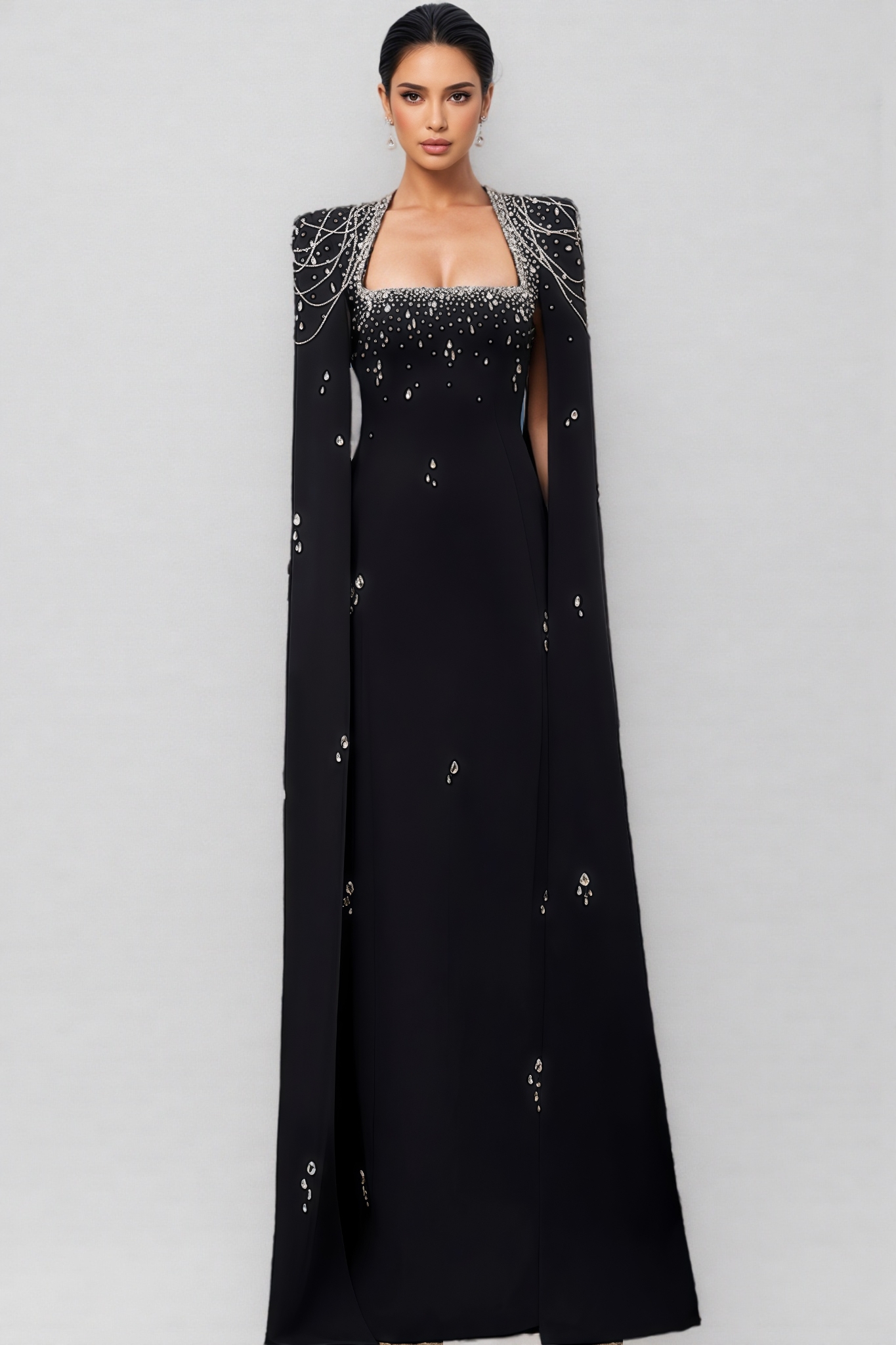 Zayden Beaded Chain Sleeve Maxi Dress