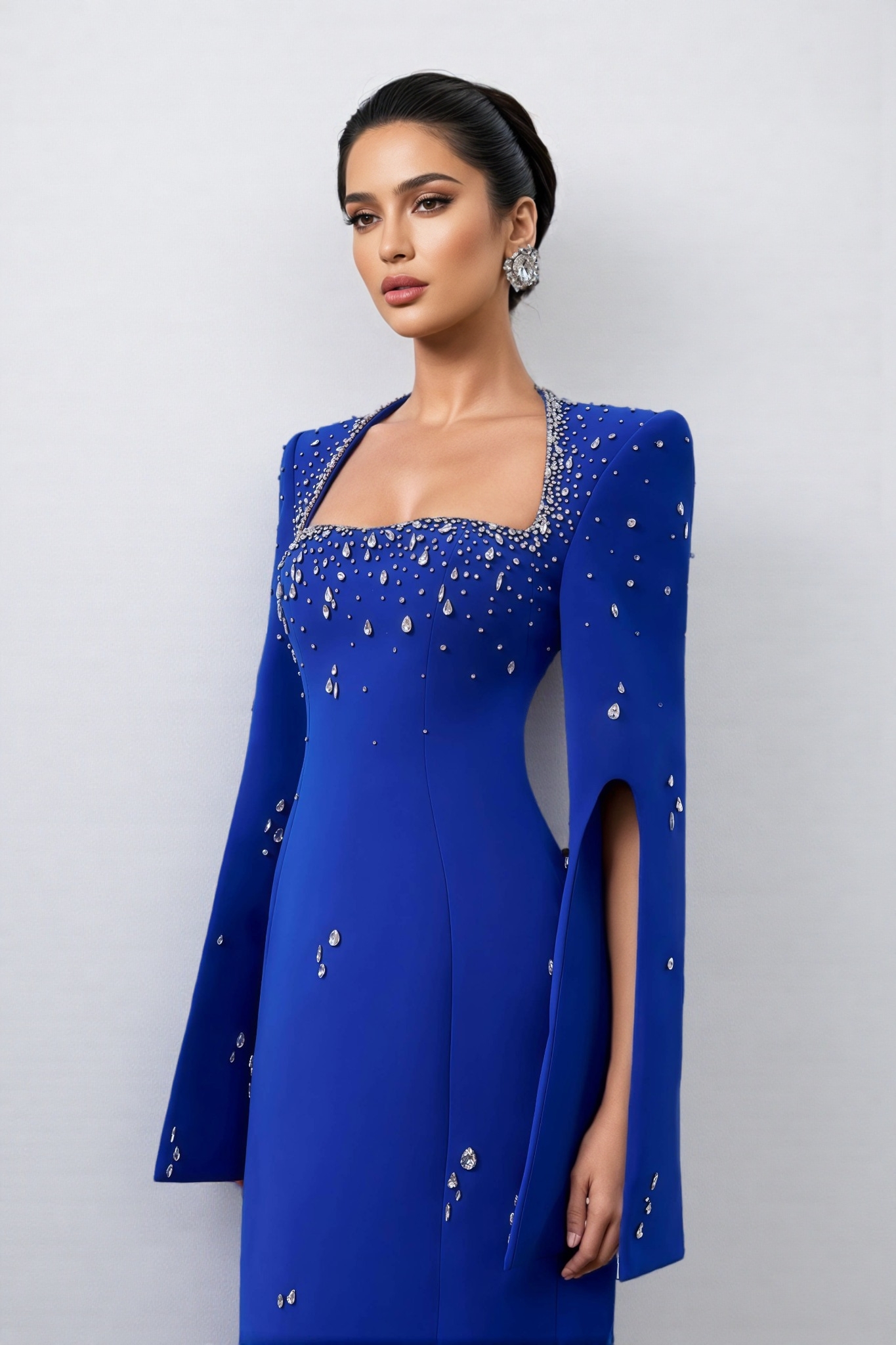 Kaelan Velvet Satin Flared Sleeves Maxi Dress