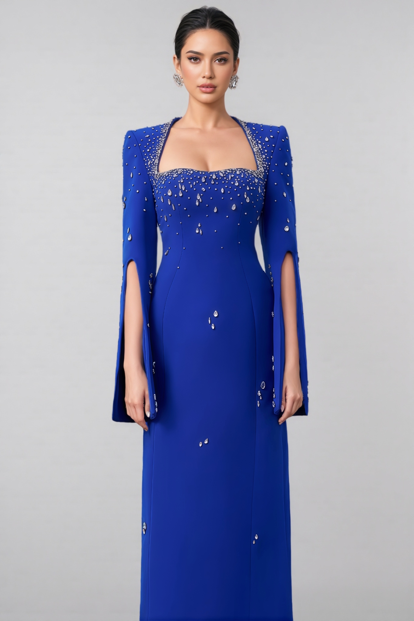 Kaelan Velvet Satin Flared Sleeves Maxi Dress