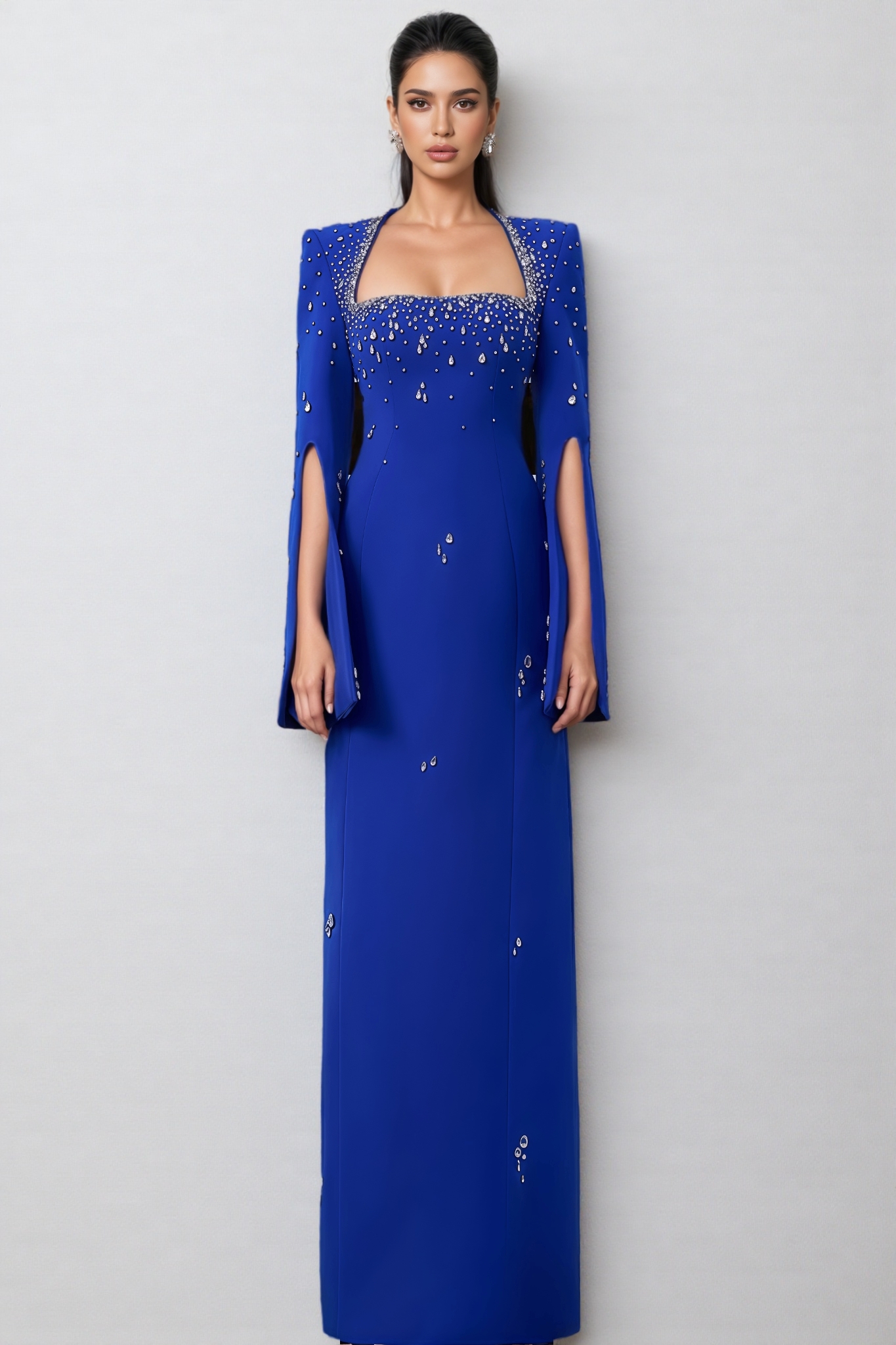 Kaelan Velvet Satin Flared Sleeves Maxi Dress