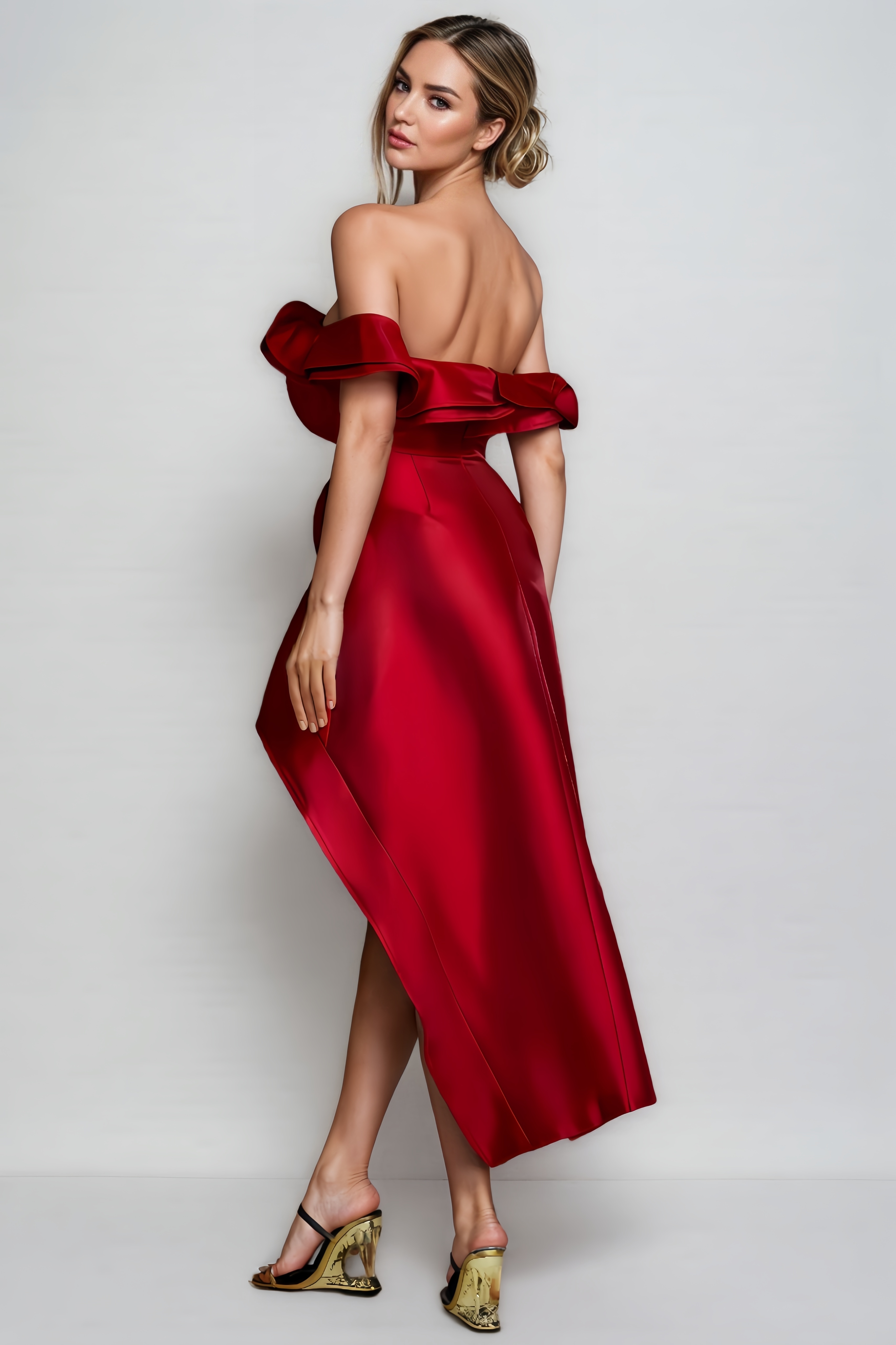 Macie Off Shoulder Asymmetric Midi Dress