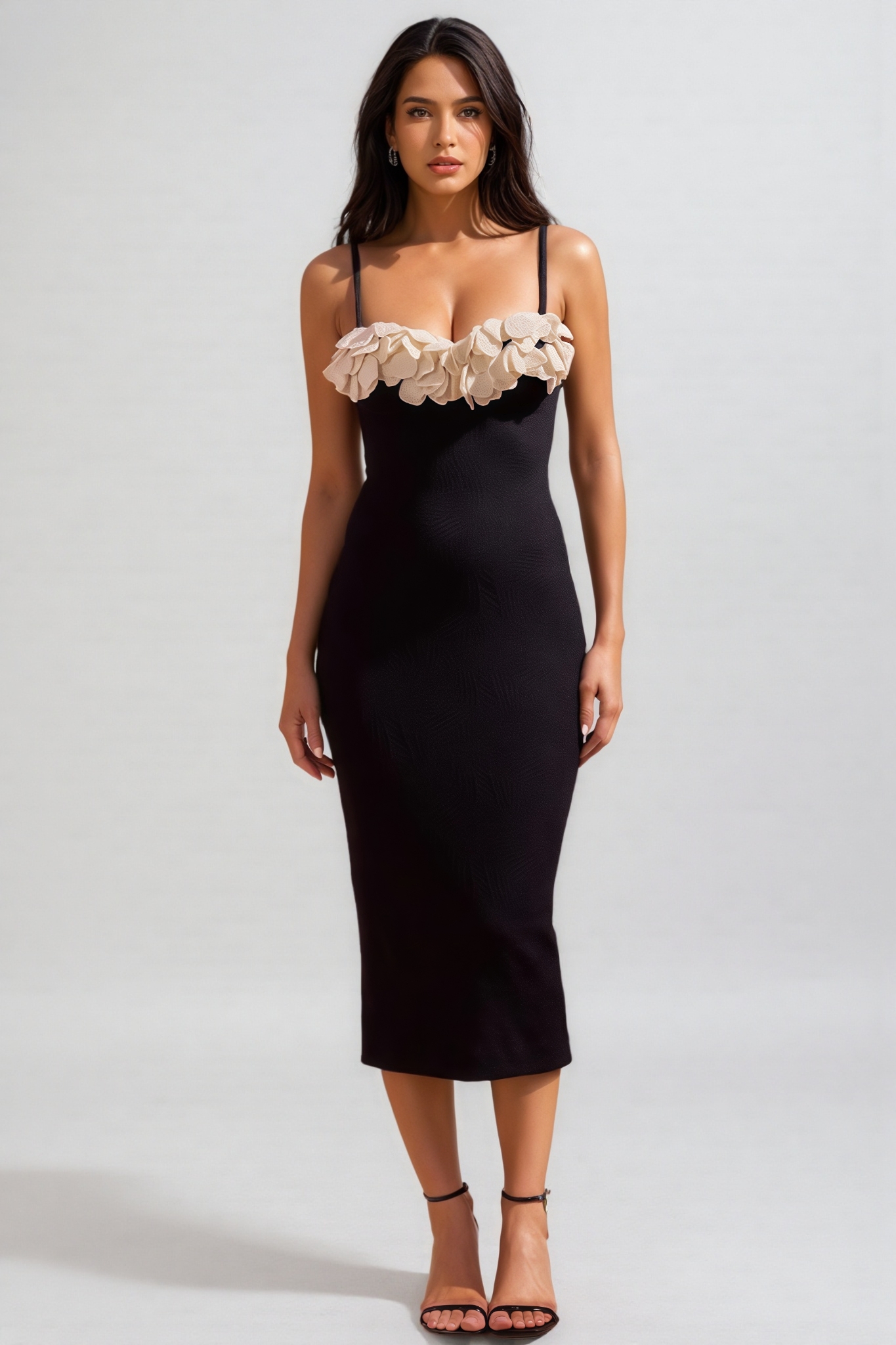Sennad Black Strapless Lace Bandage Midi Dress