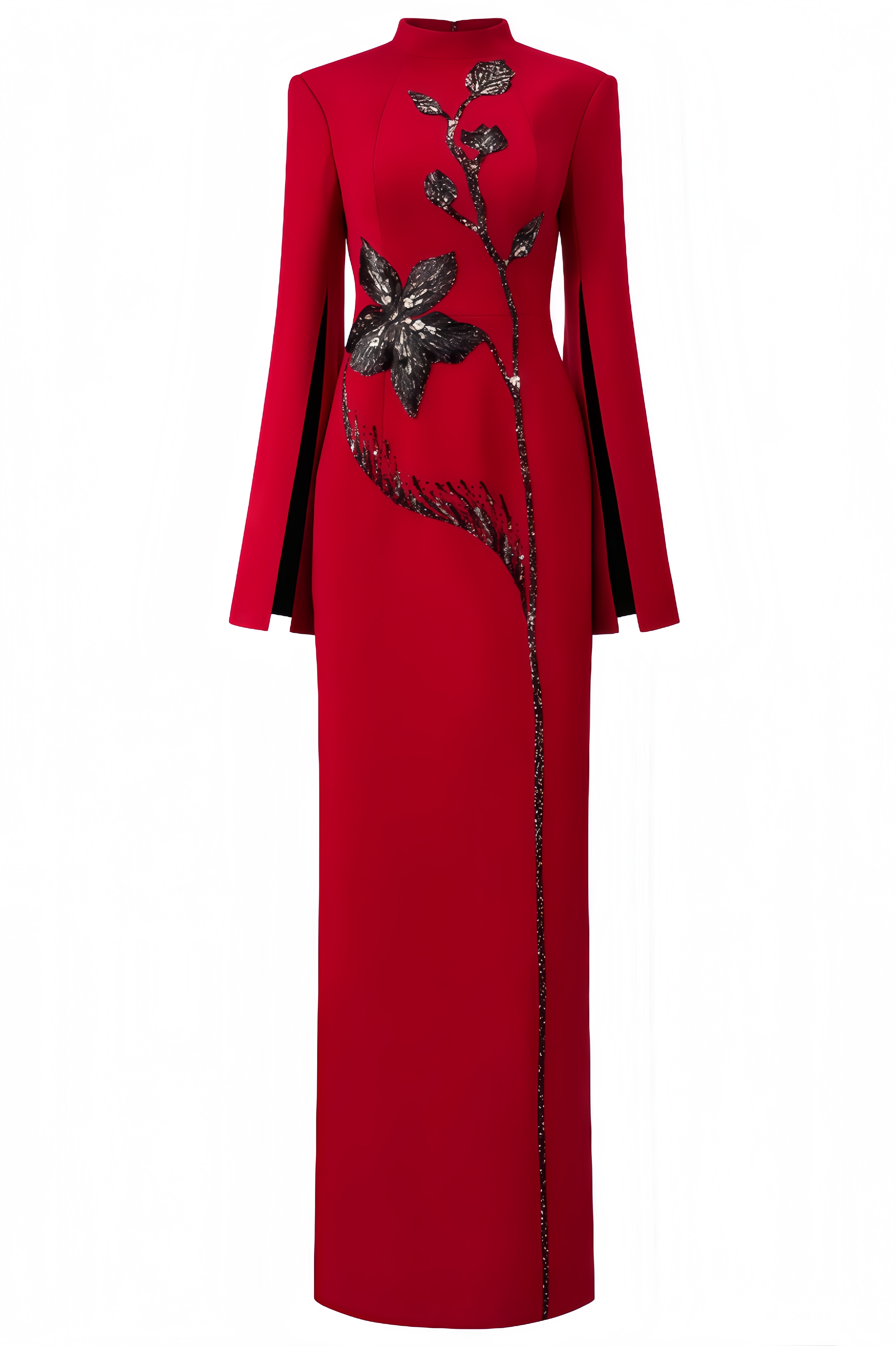 Cape Sleeve Back Slit Maxi Dress