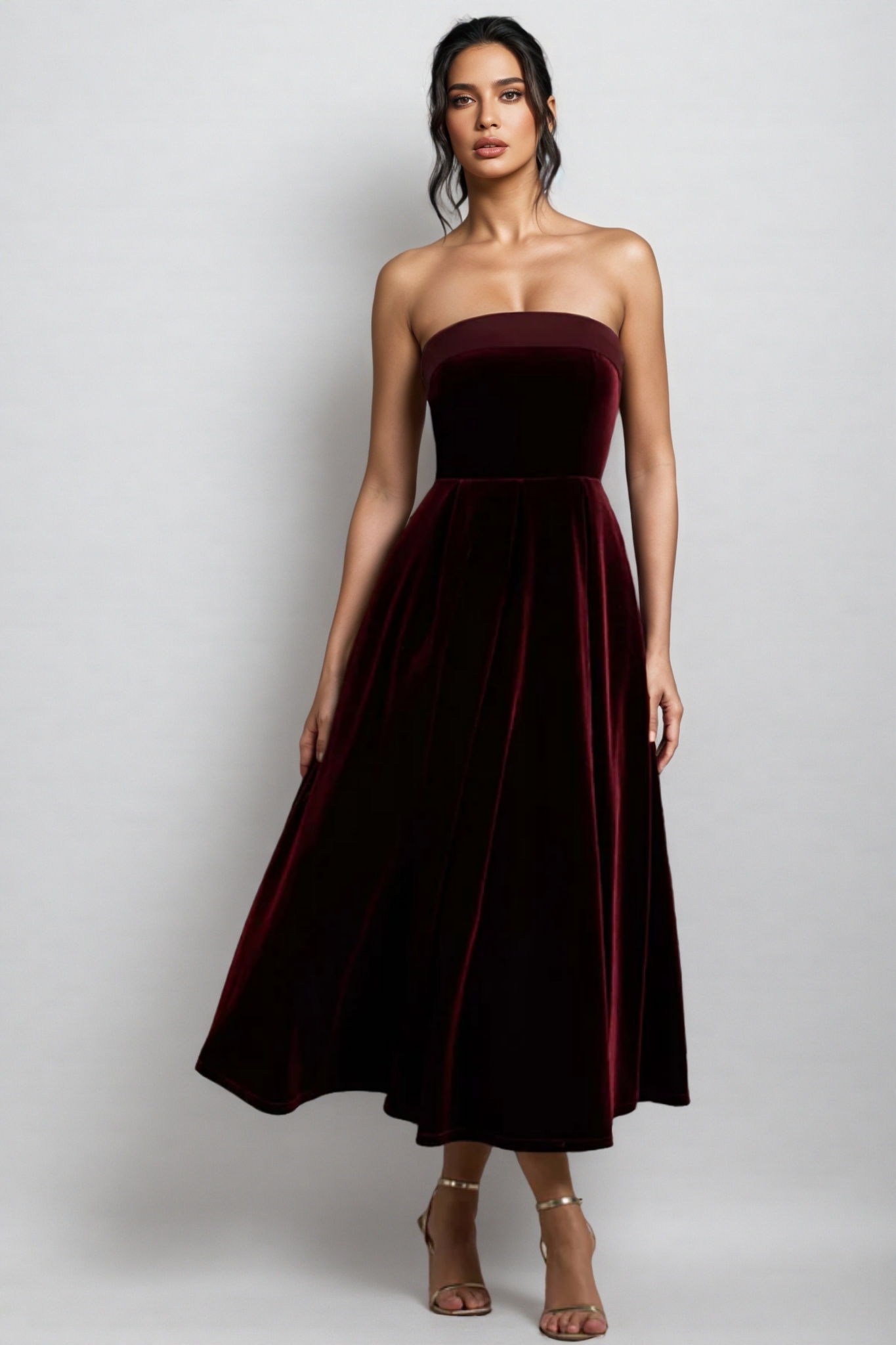 Aspedr Velvet Bandeau Midi Dress