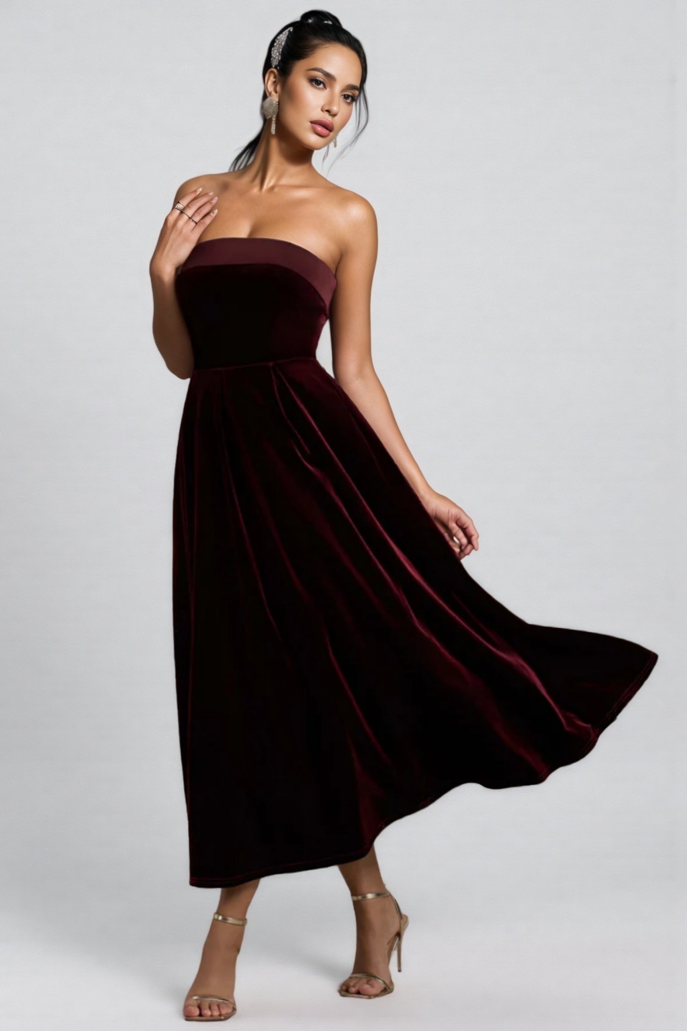 Aspedr Velvet Bandeau Midi Dress