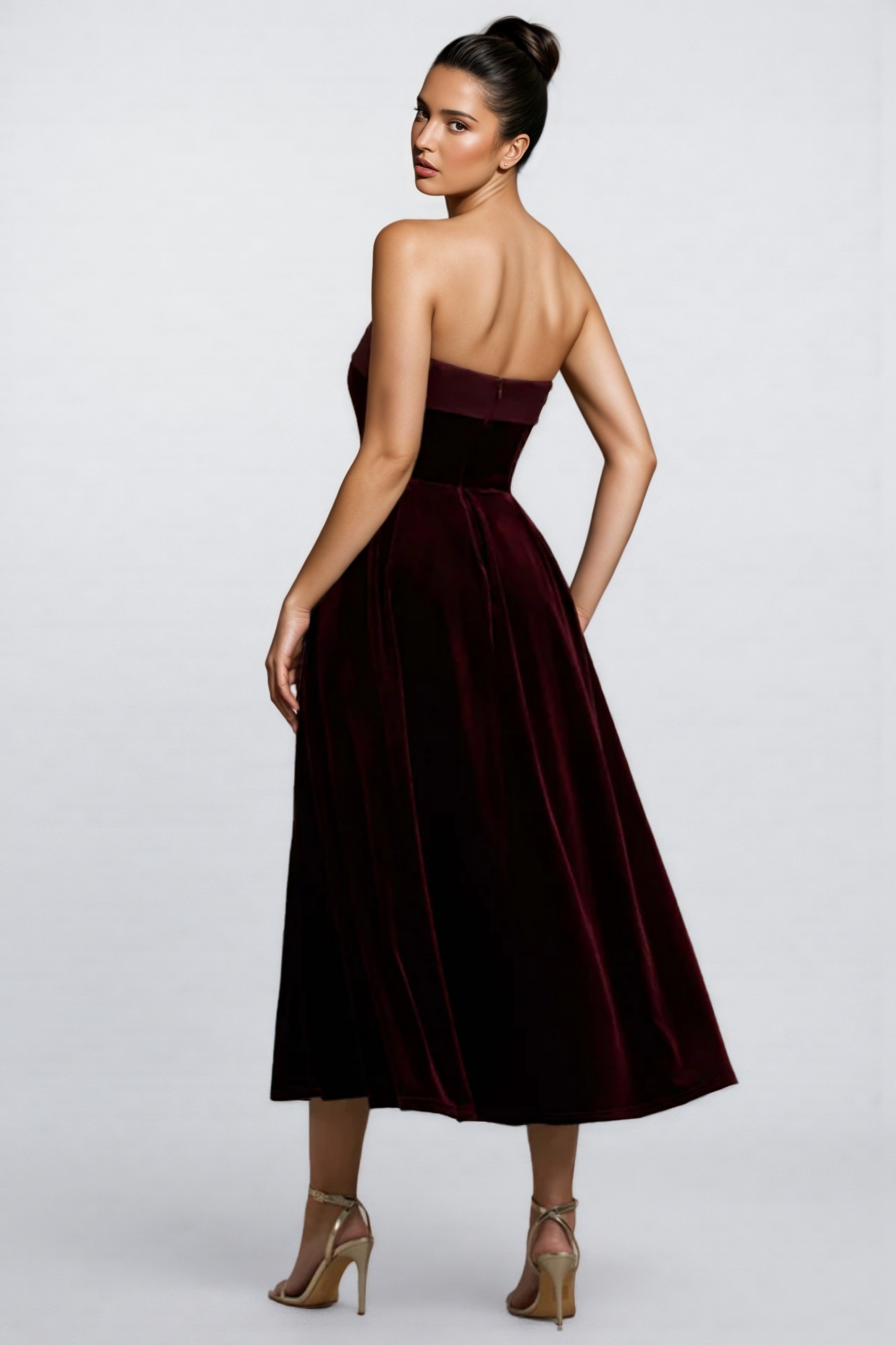 Aspedr Velvet Bandeau Midi Dress