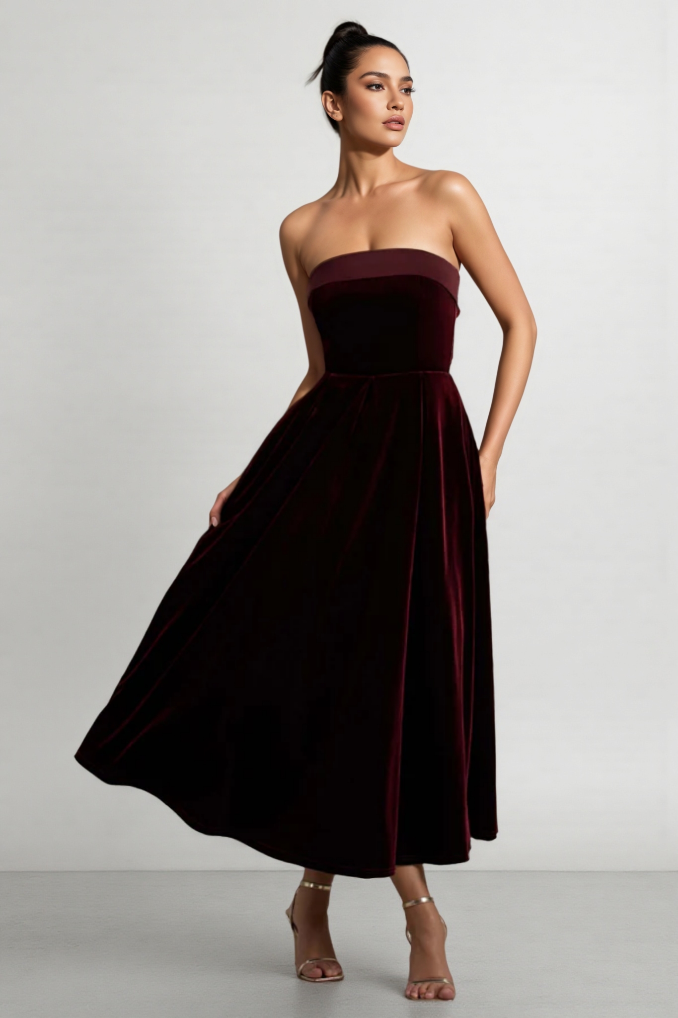 Aspedr Velvet Bandeau Midi Dress