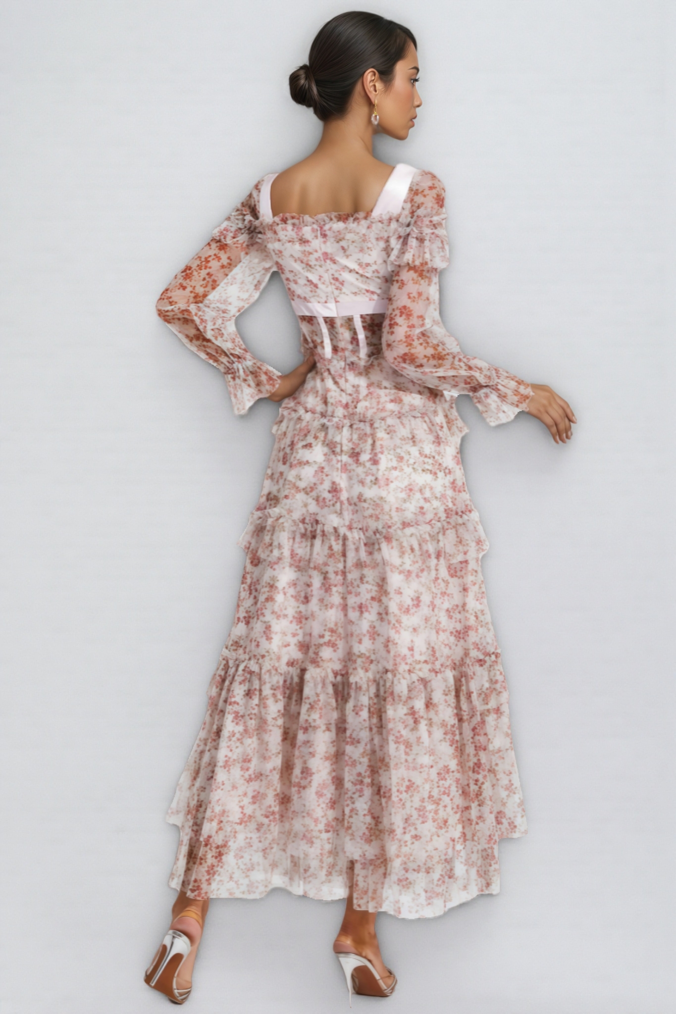 Zafirk Wilde Pink Floral Long Sleeve Midi Dress