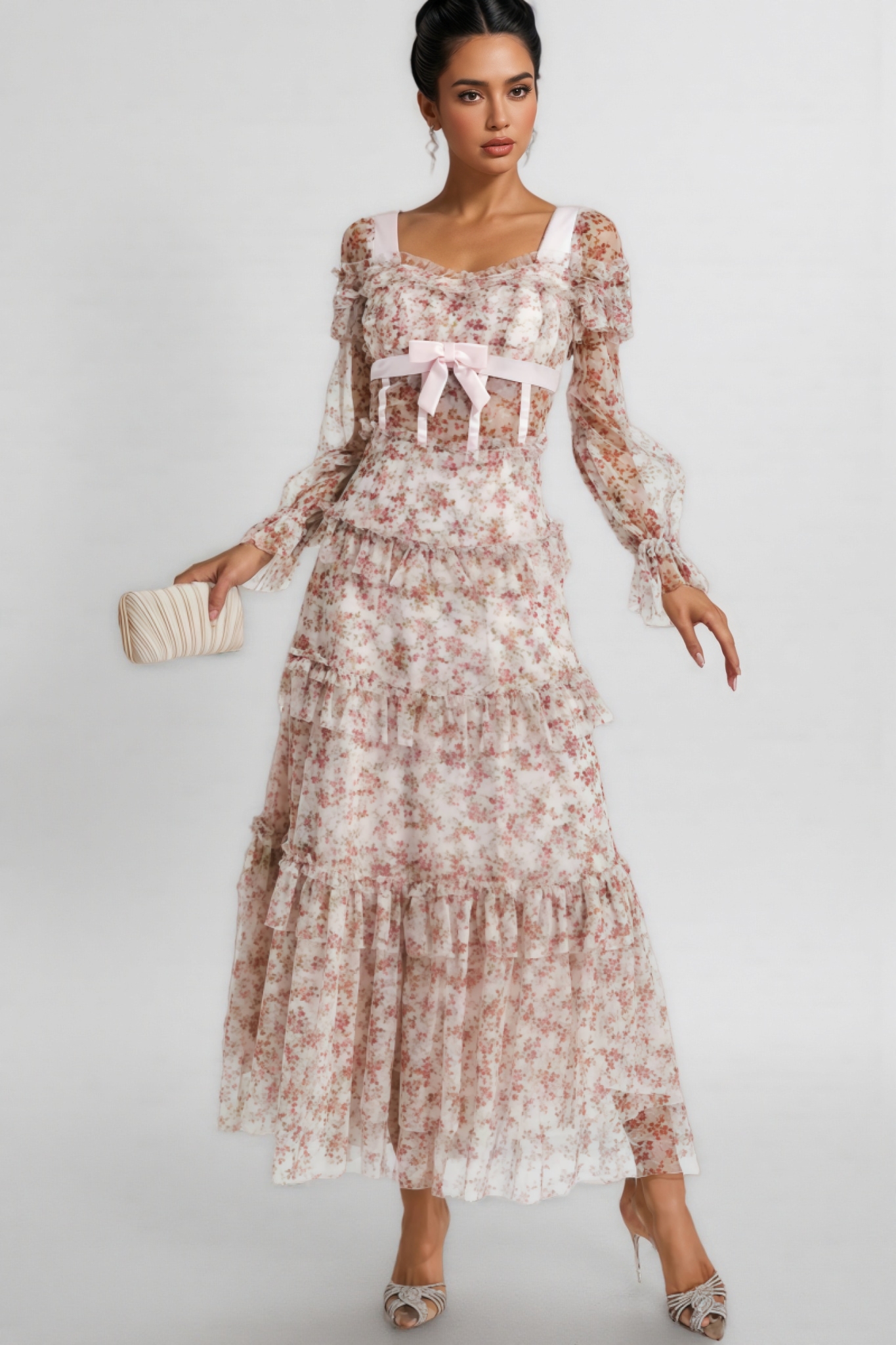 Zafirk Wilde Pink Floral Long Sleeve Midi Dress