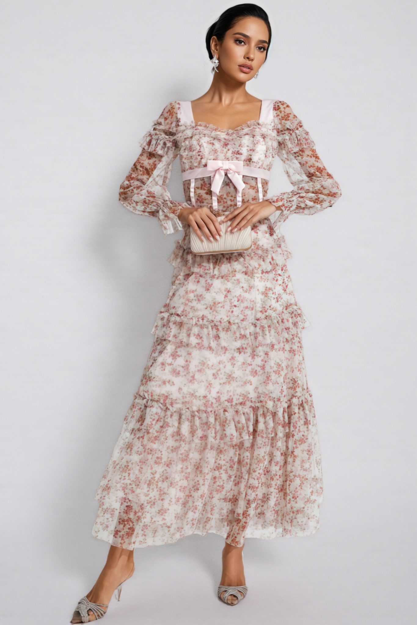 Zafirk Wilde Pink Floral Long Sleeve Midi Dress