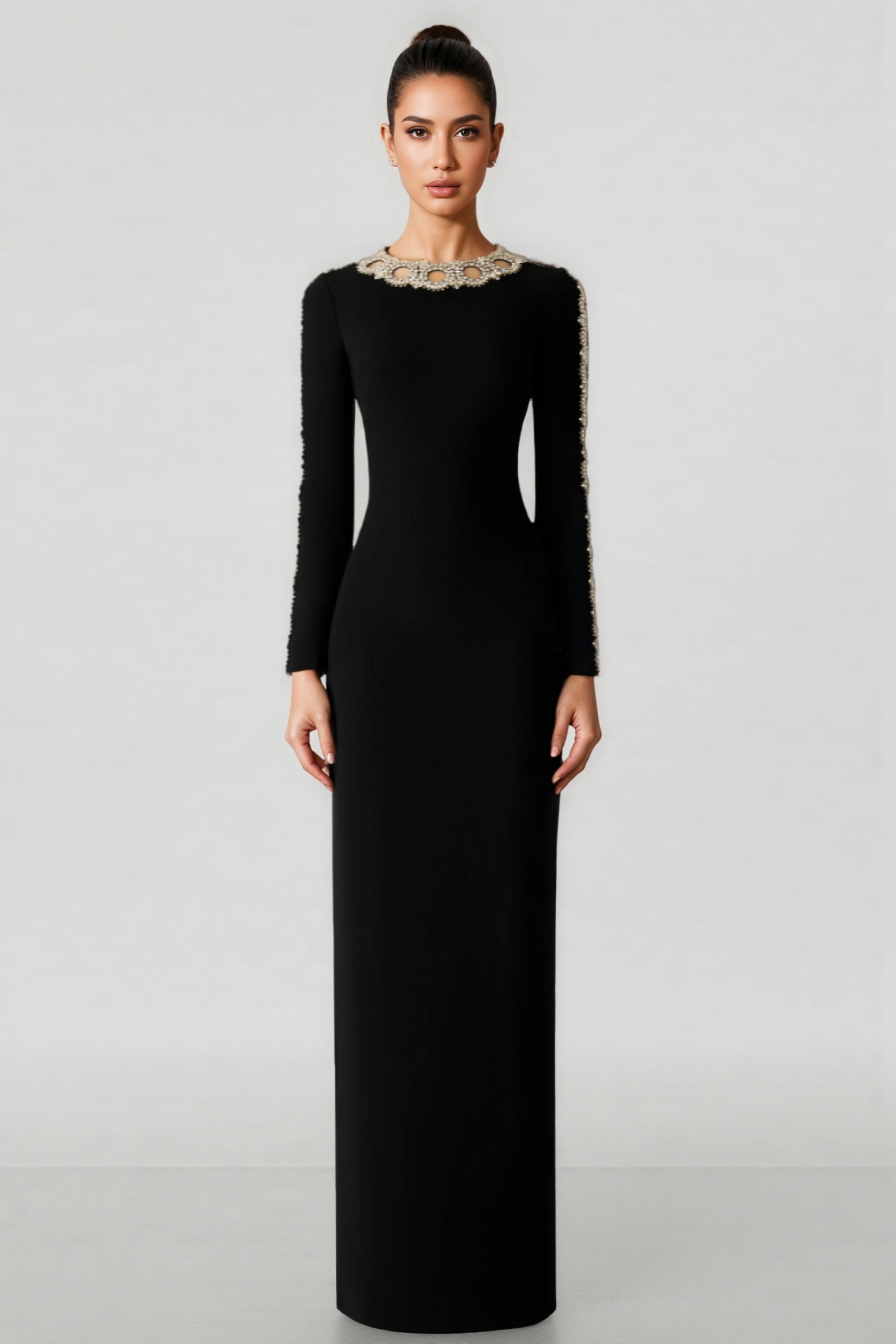 Luxrtp Black Openwork Beaded Maxi Dress