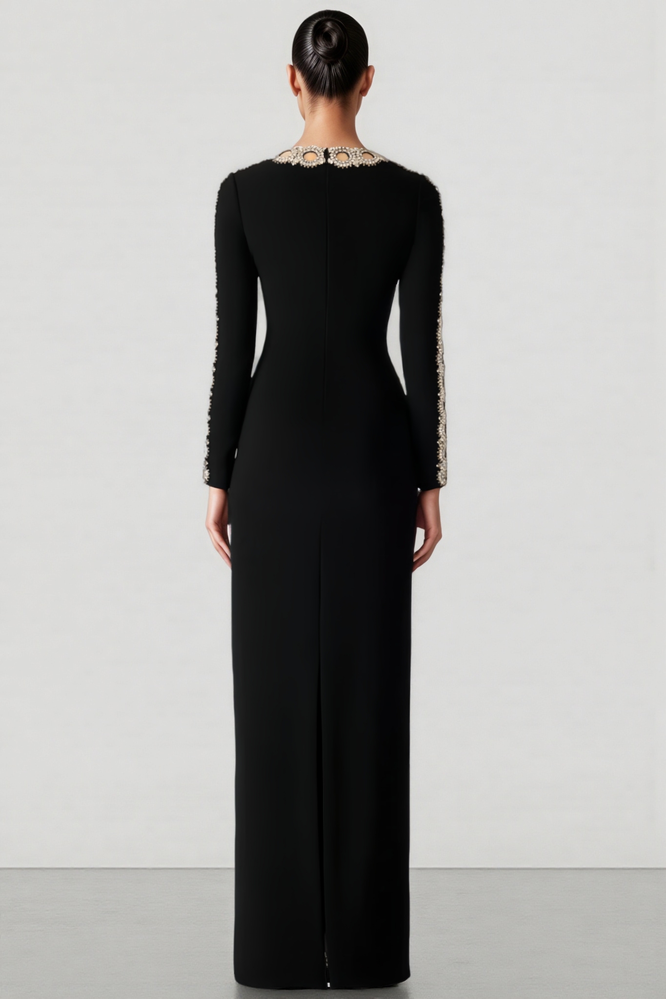 Luxrtp Black Openwork Beaded Maxi Dress