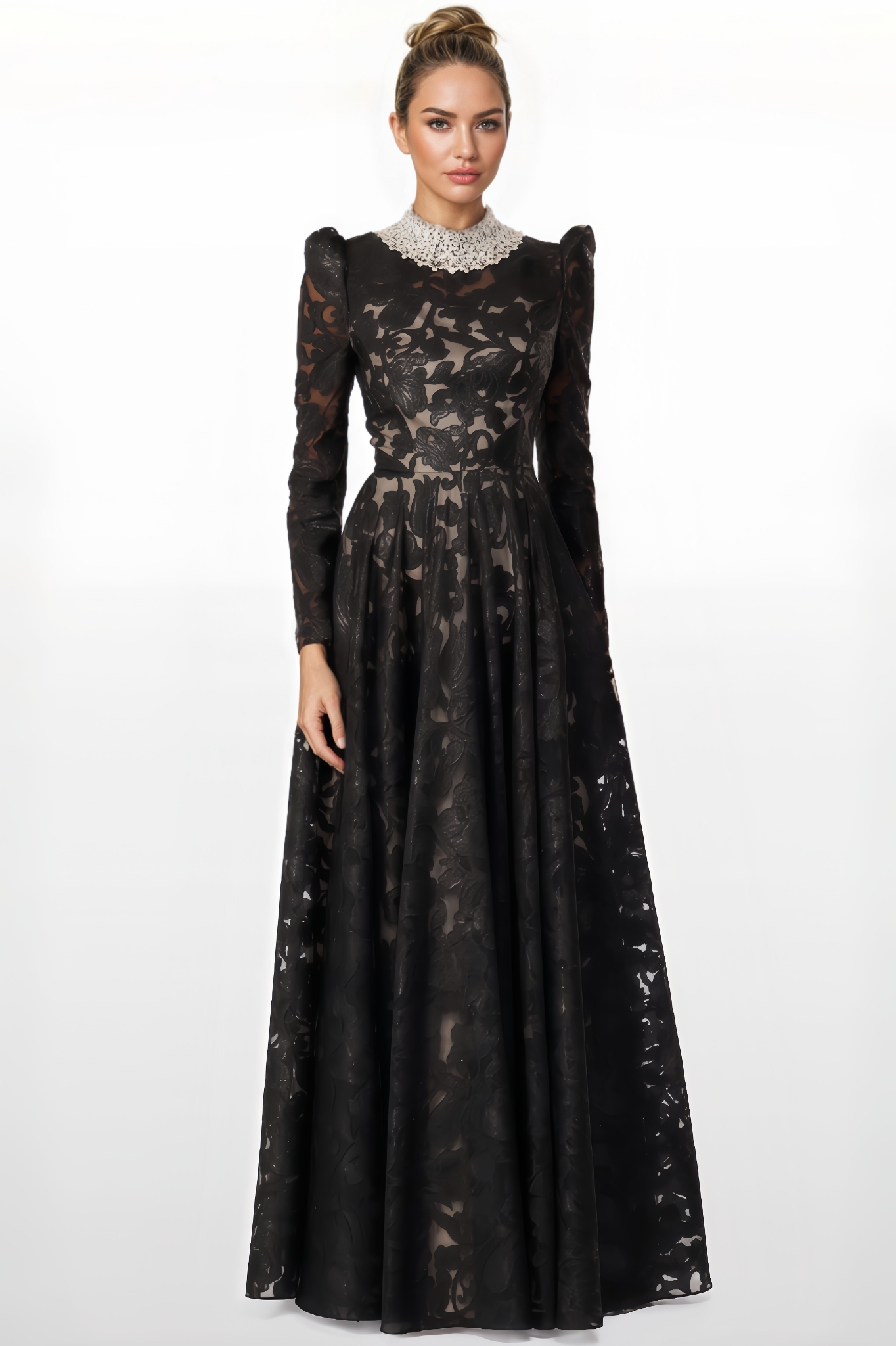 Embroidered Mesh Maxi Dress