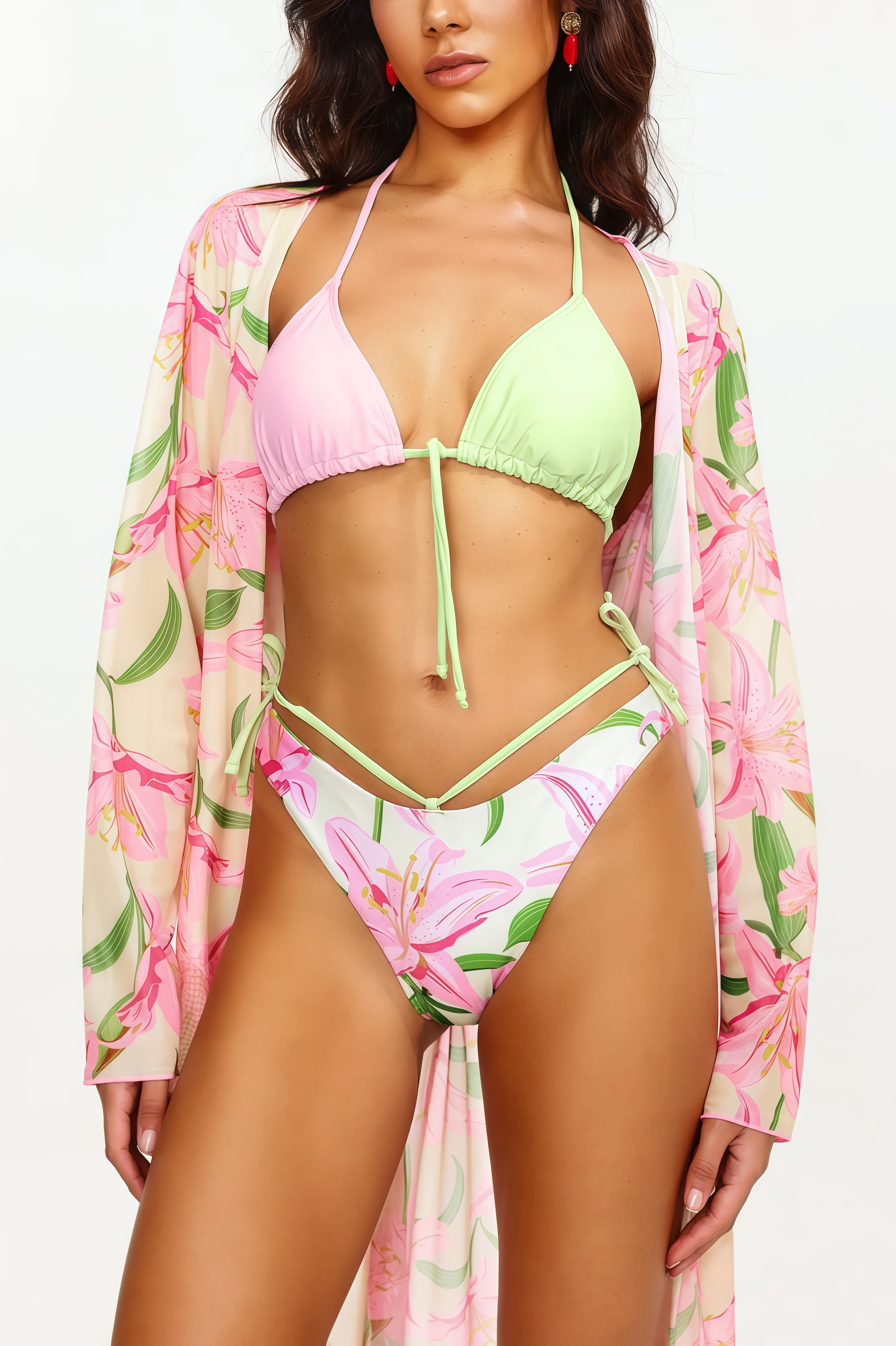 Lou Flower Print Bikini Three Piece Set