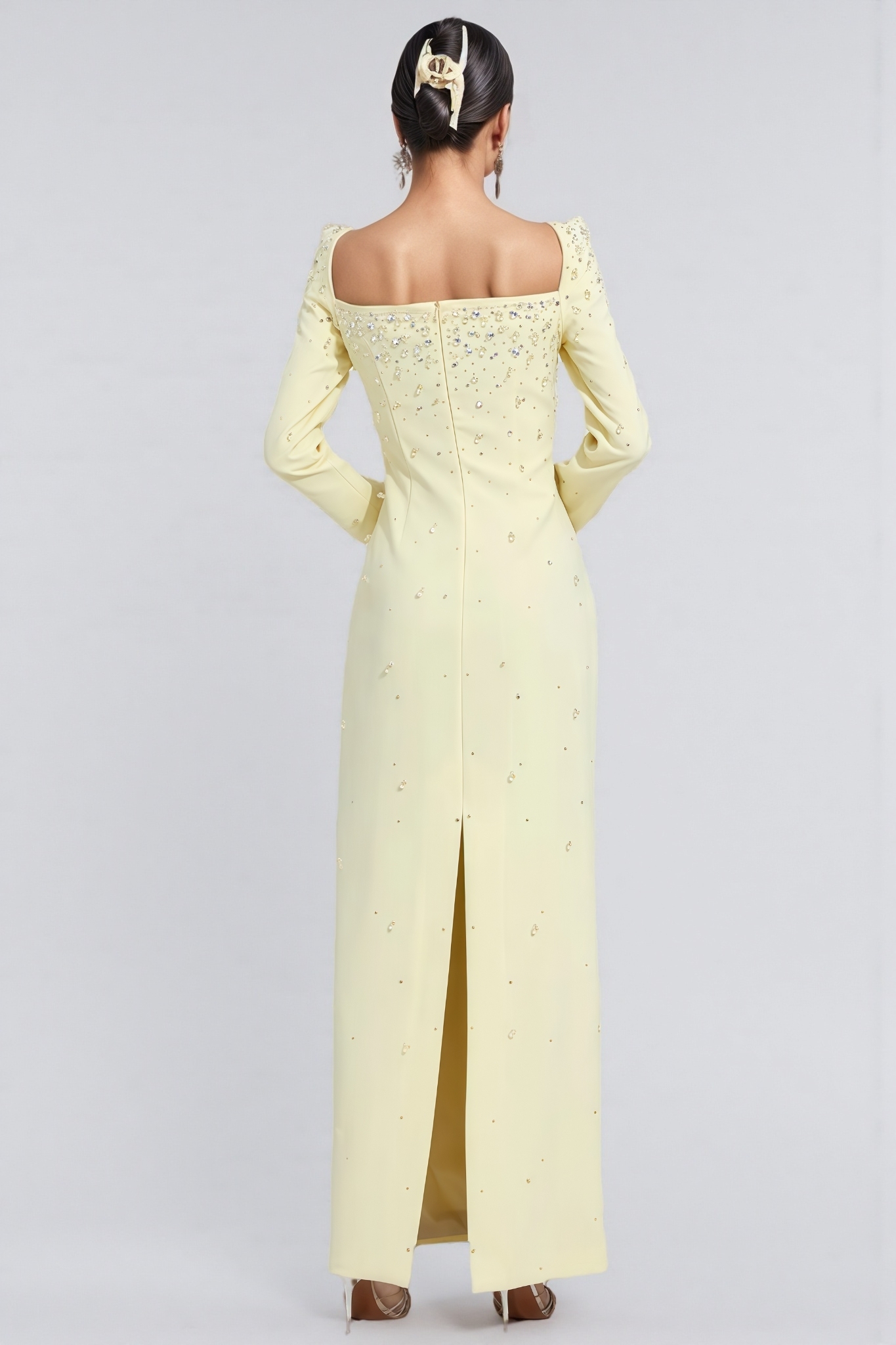 Thety Yellow Diamonds Beaded Maxi Dress 