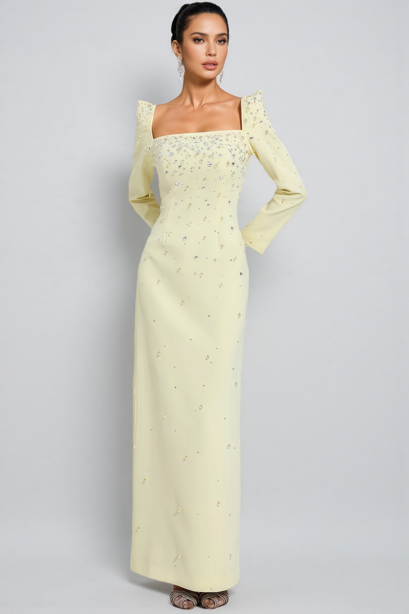 Thety Yellow Diamonds Beaded Maxi Dress 