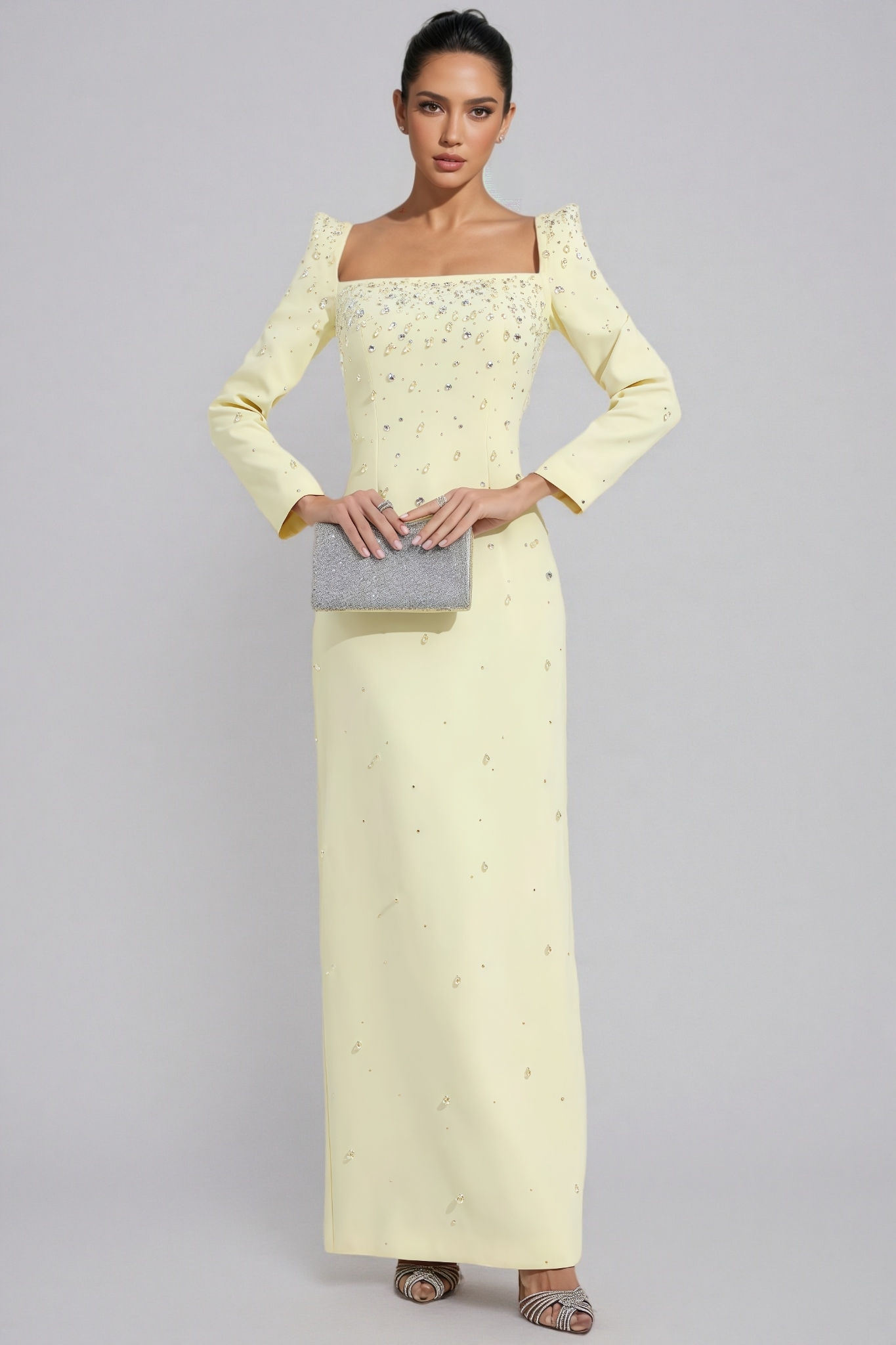 Thety Yellow Diamonds Beaded Maxi Dress 