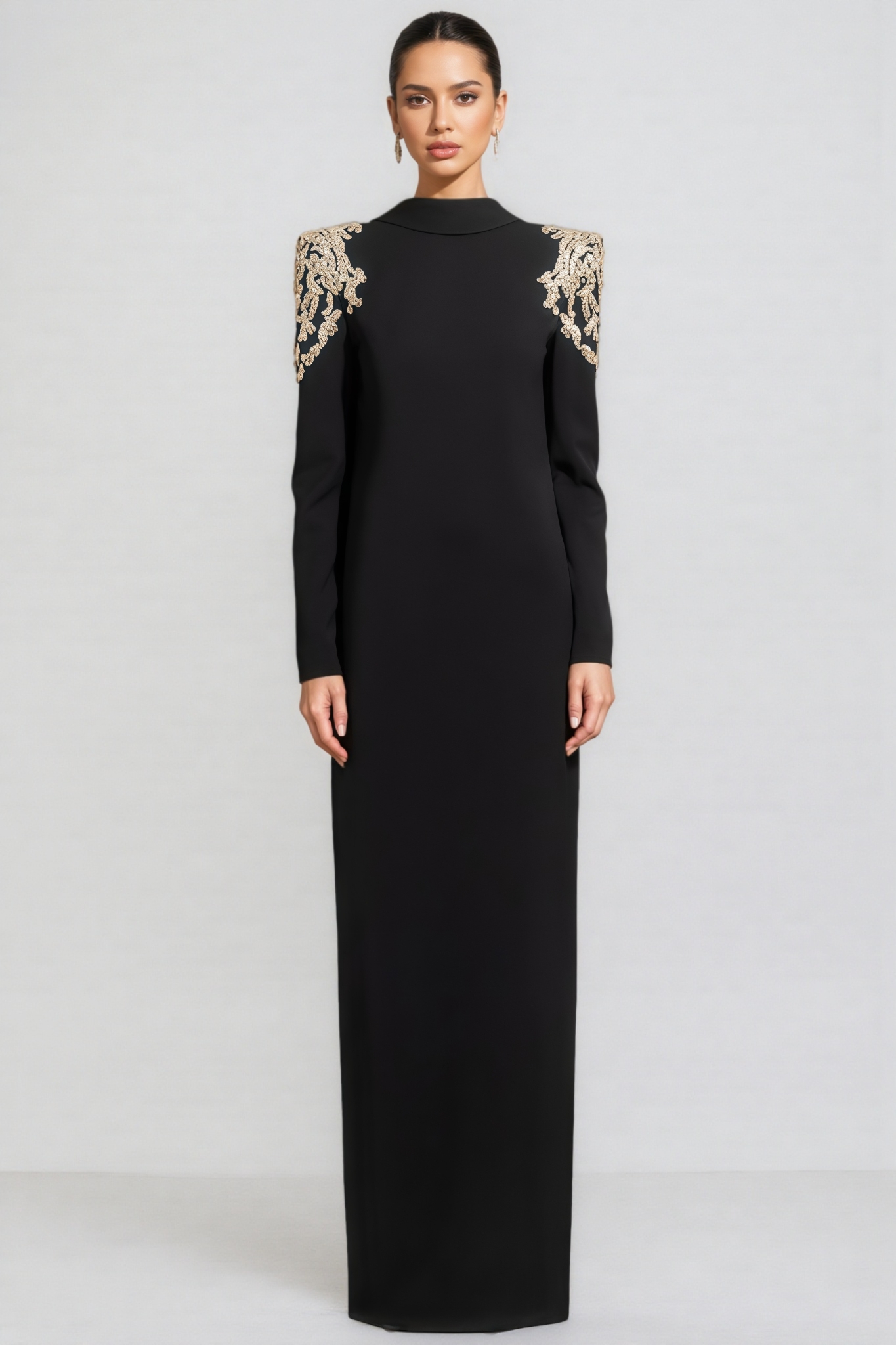 Finald Beaded Rhinestone Backless Maxi Dress