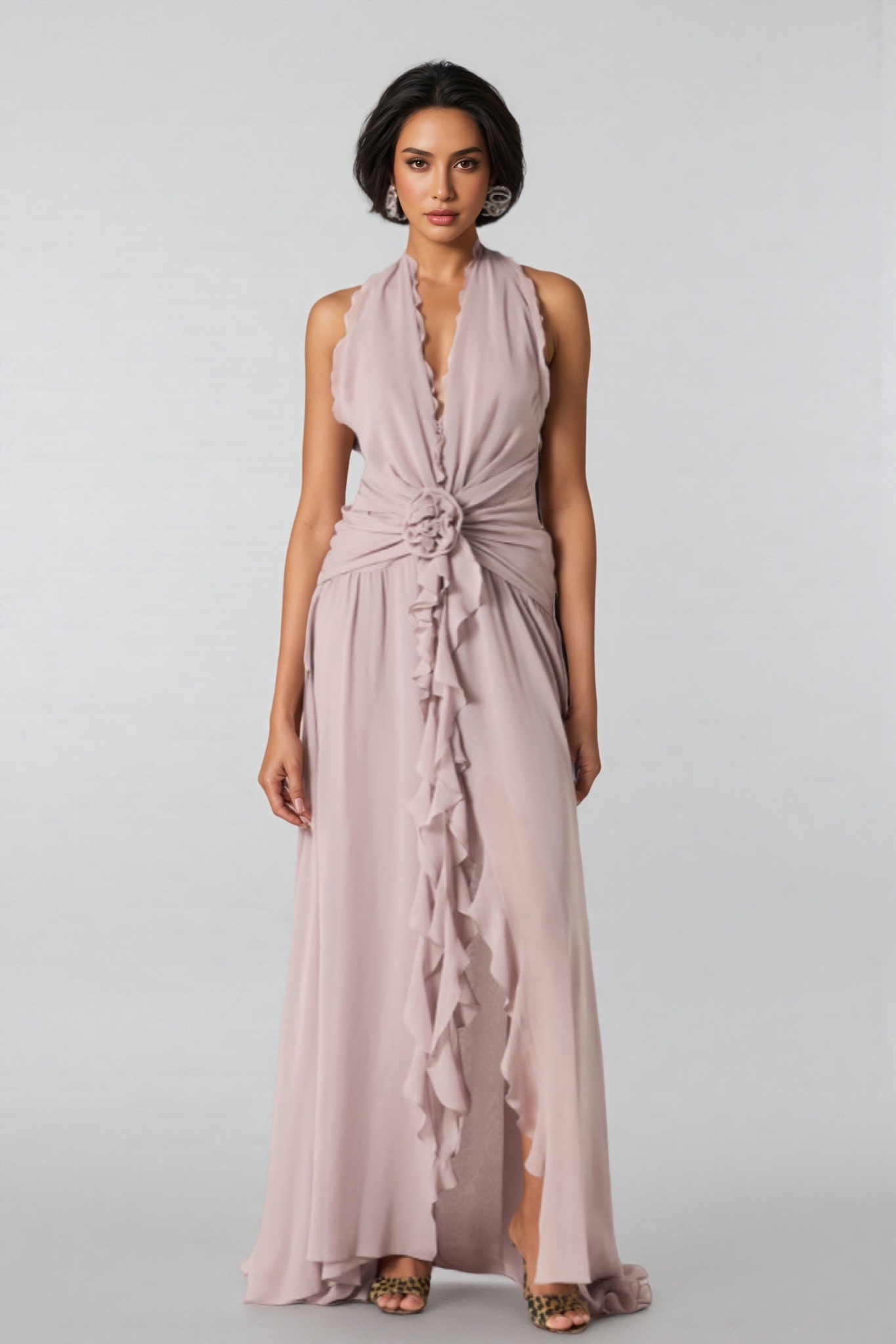 Yulia Purple 3D Flower Ruffled Maxi Dress