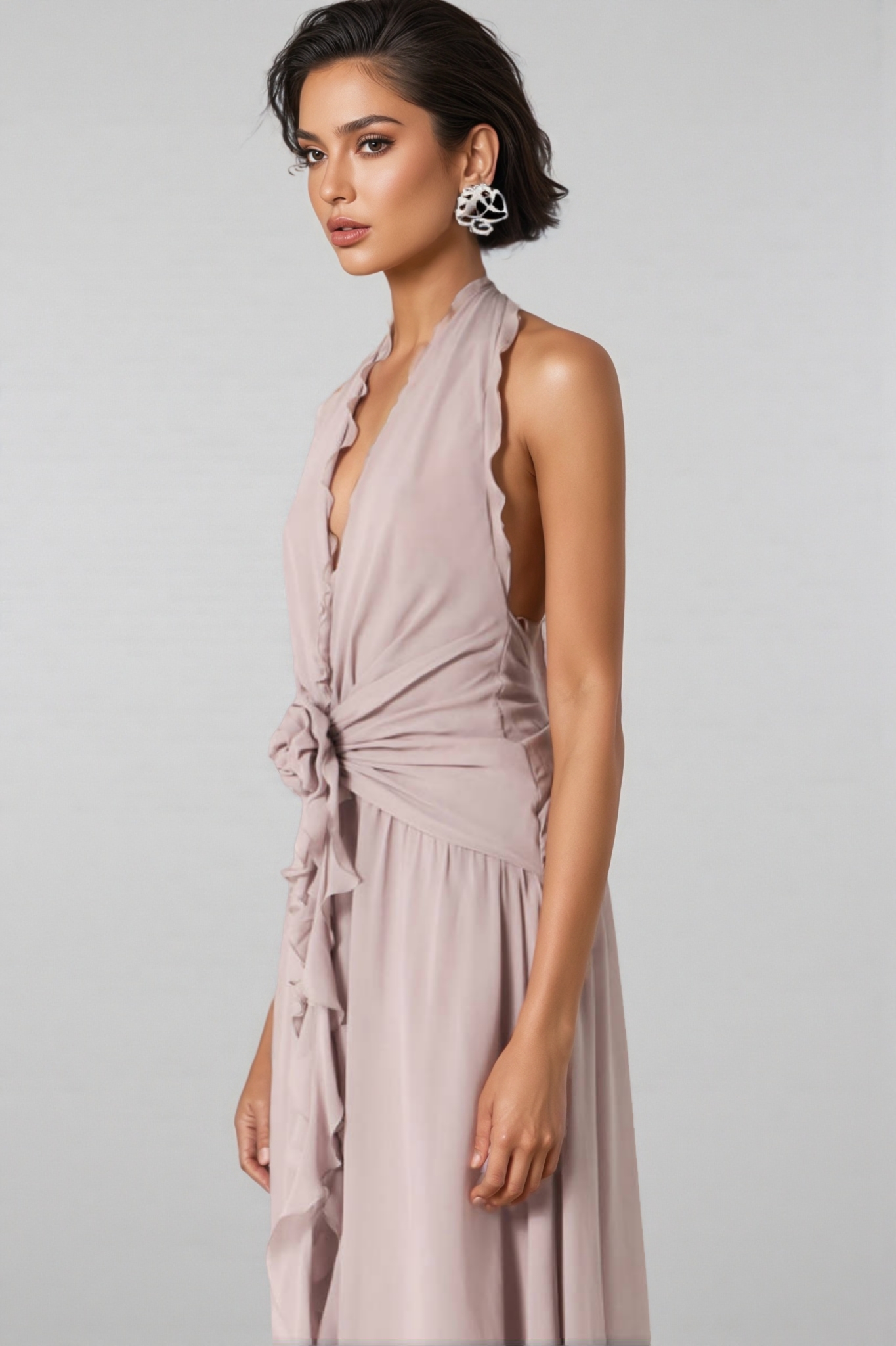 Yulia Purple 3D Flower Ruffled Maxi Dress